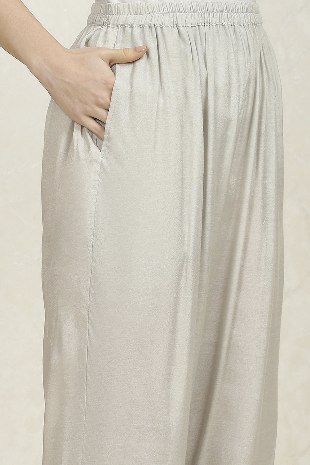 Grey Chanderi Machine Embroidered Unstitched Suit Set image number 3