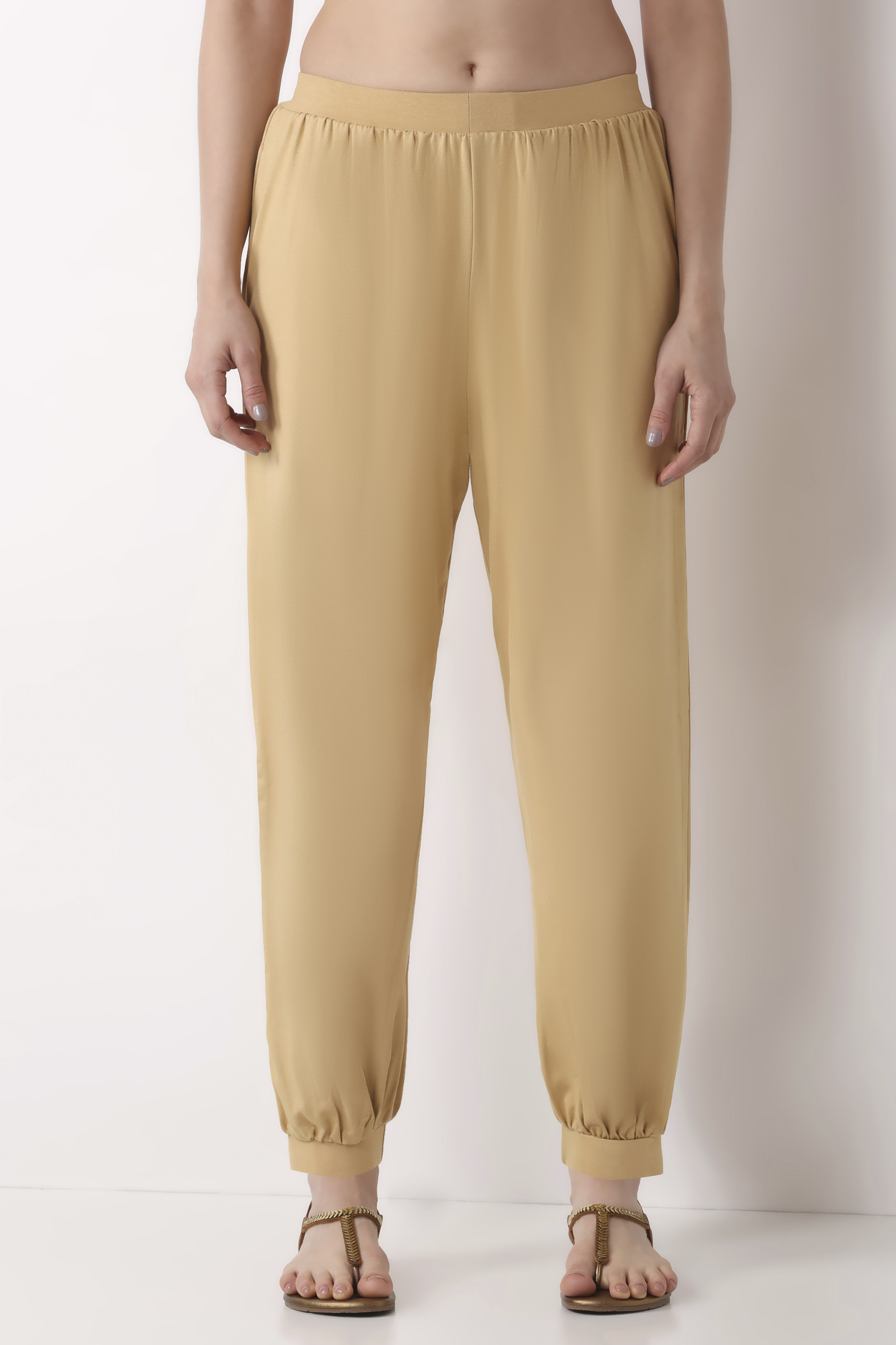 Beige Viscose Lycra Harem Pants image number 4