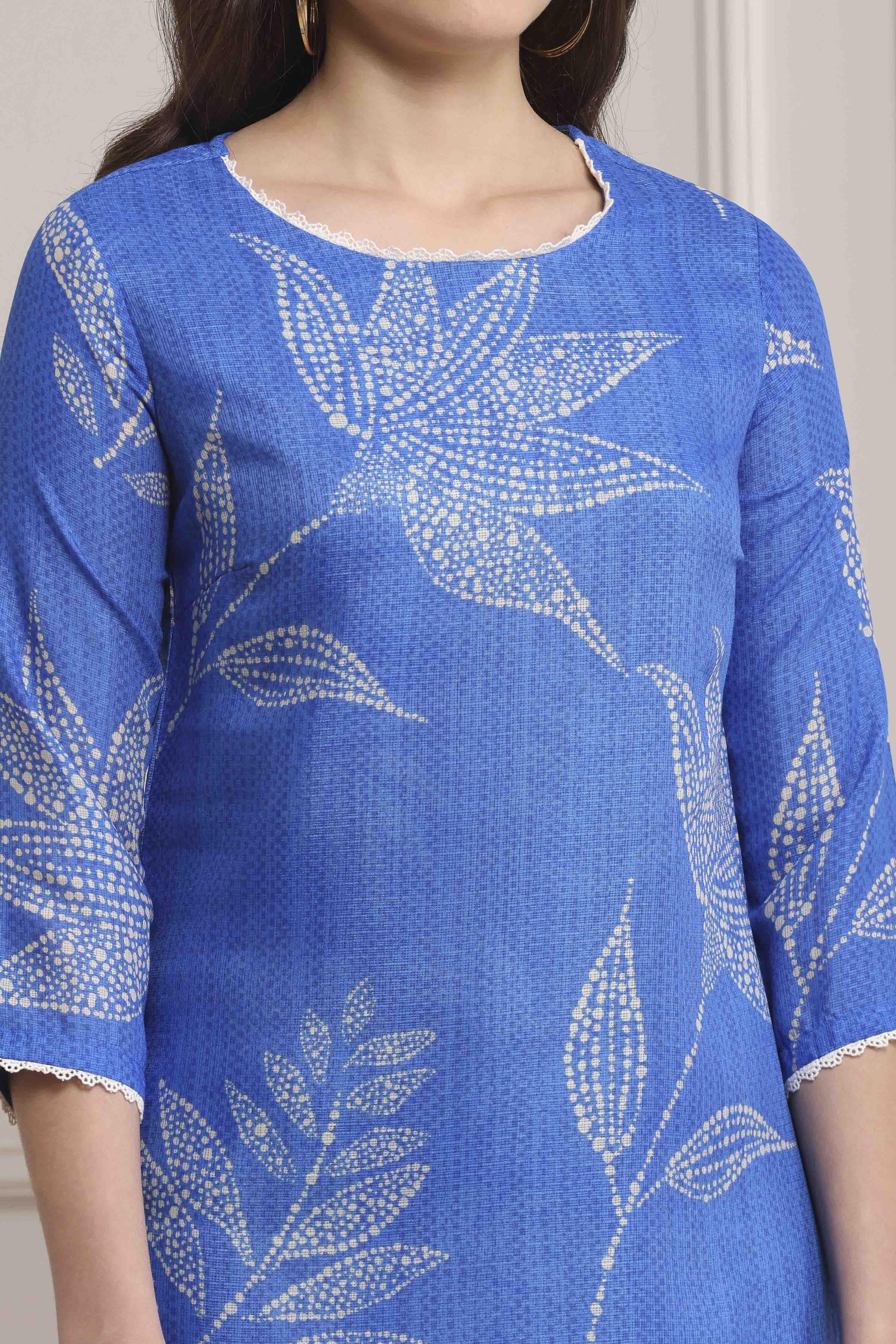 Blue Polyester Straight Kurta Pants Set image number 1