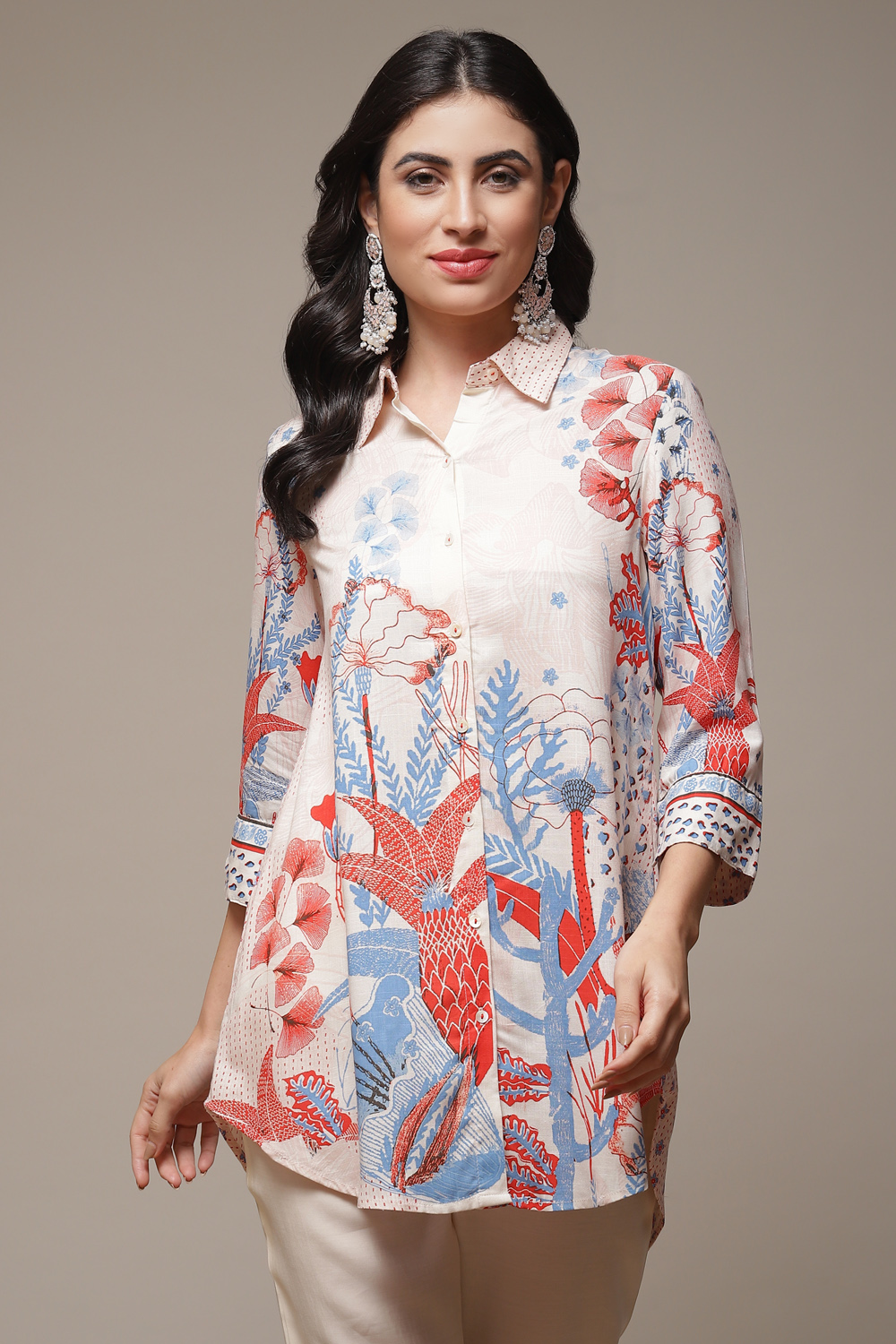 Ecru Rayon Printed Shirt image number 1