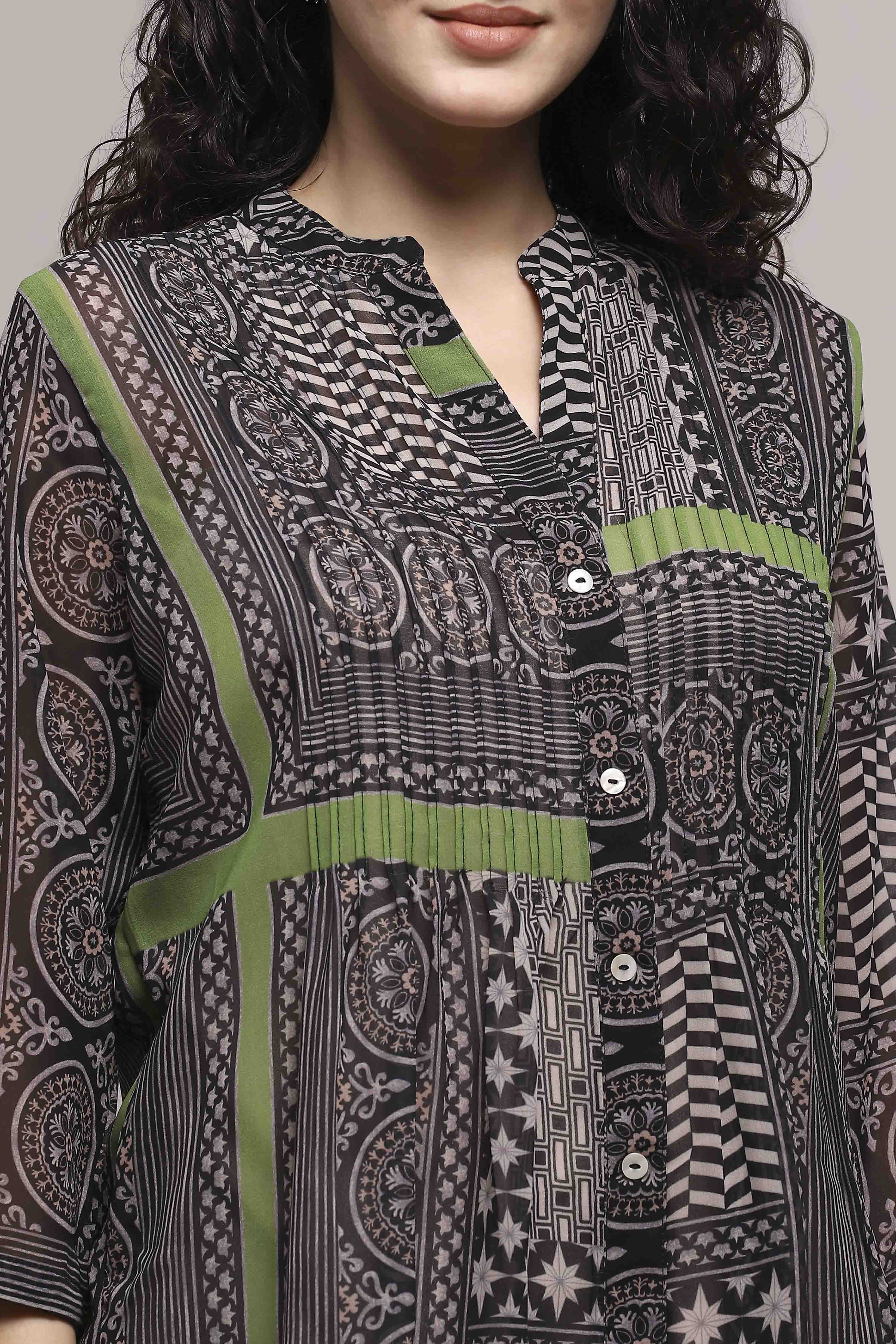 Black Art Silk Straight Kurta with Inner image number 1