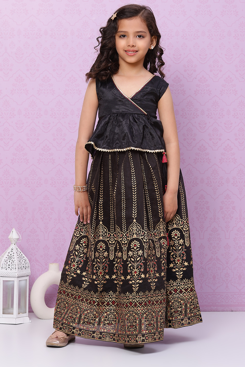 Plum Art Silk Flared Lehenga image number 0