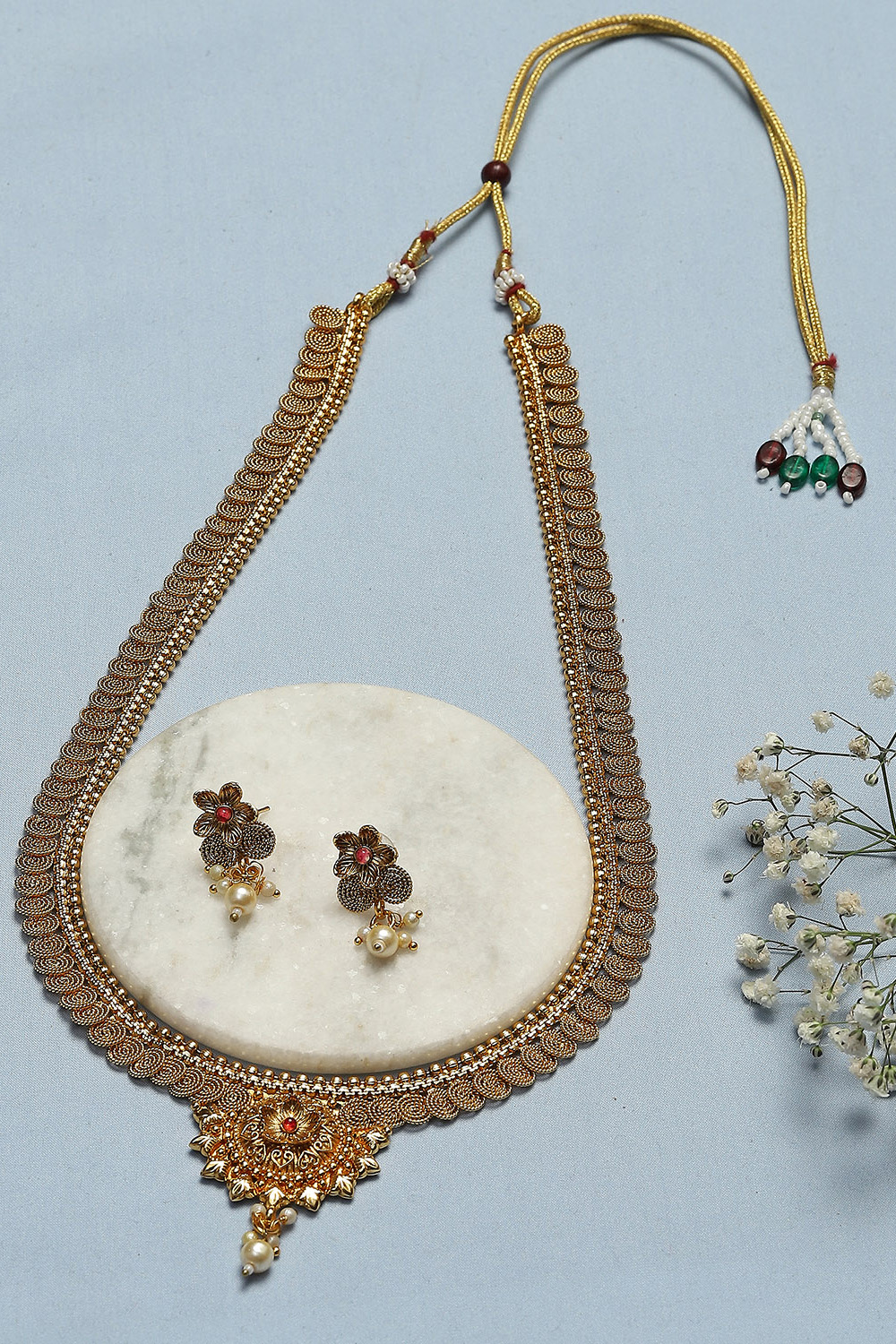 Gold Brass Necklace Set image number 0