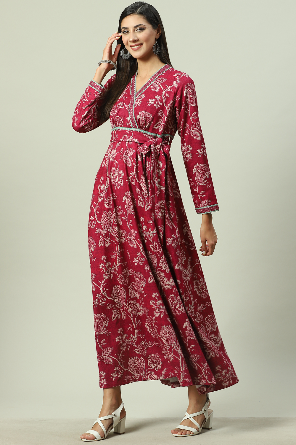 Indigo Pink Acrylic Flared Printed Dress image number 2