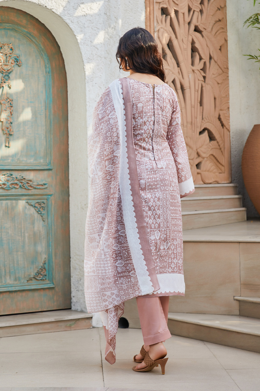 Mauve Cotton Blend Digital Print Unstitched Suit Set  image number 4