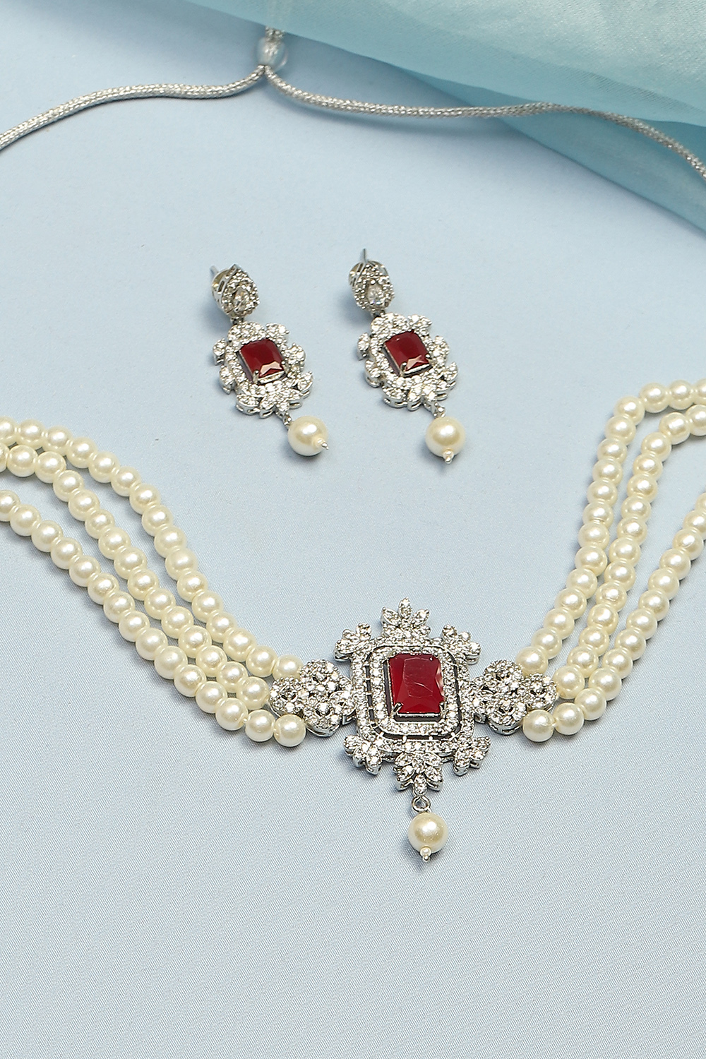 Red Alloy Necklace Set image number 2