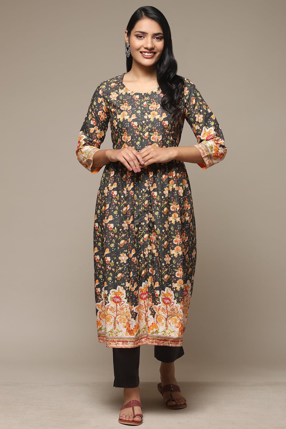 Blue Cotton Gathered Kurta Pants 2 Piece Set image number 6
