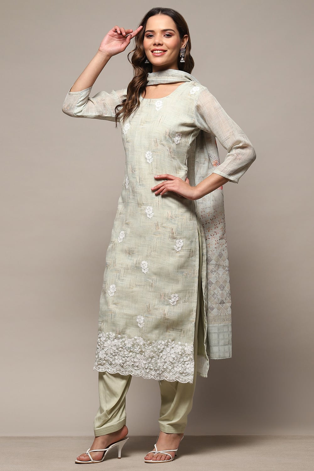 Pink Linen Unstitched Suit Set image number 5