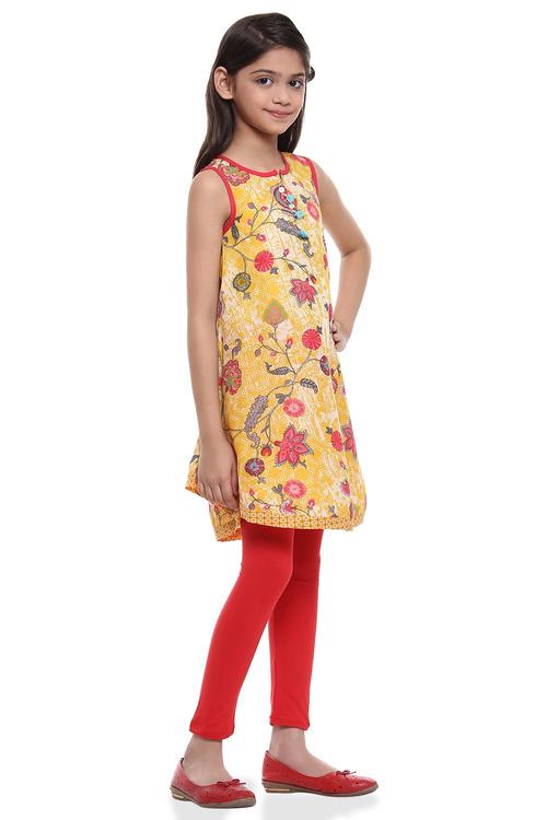 Yellow Cotton A-Line Kurta Churidar Suit Set image number 3