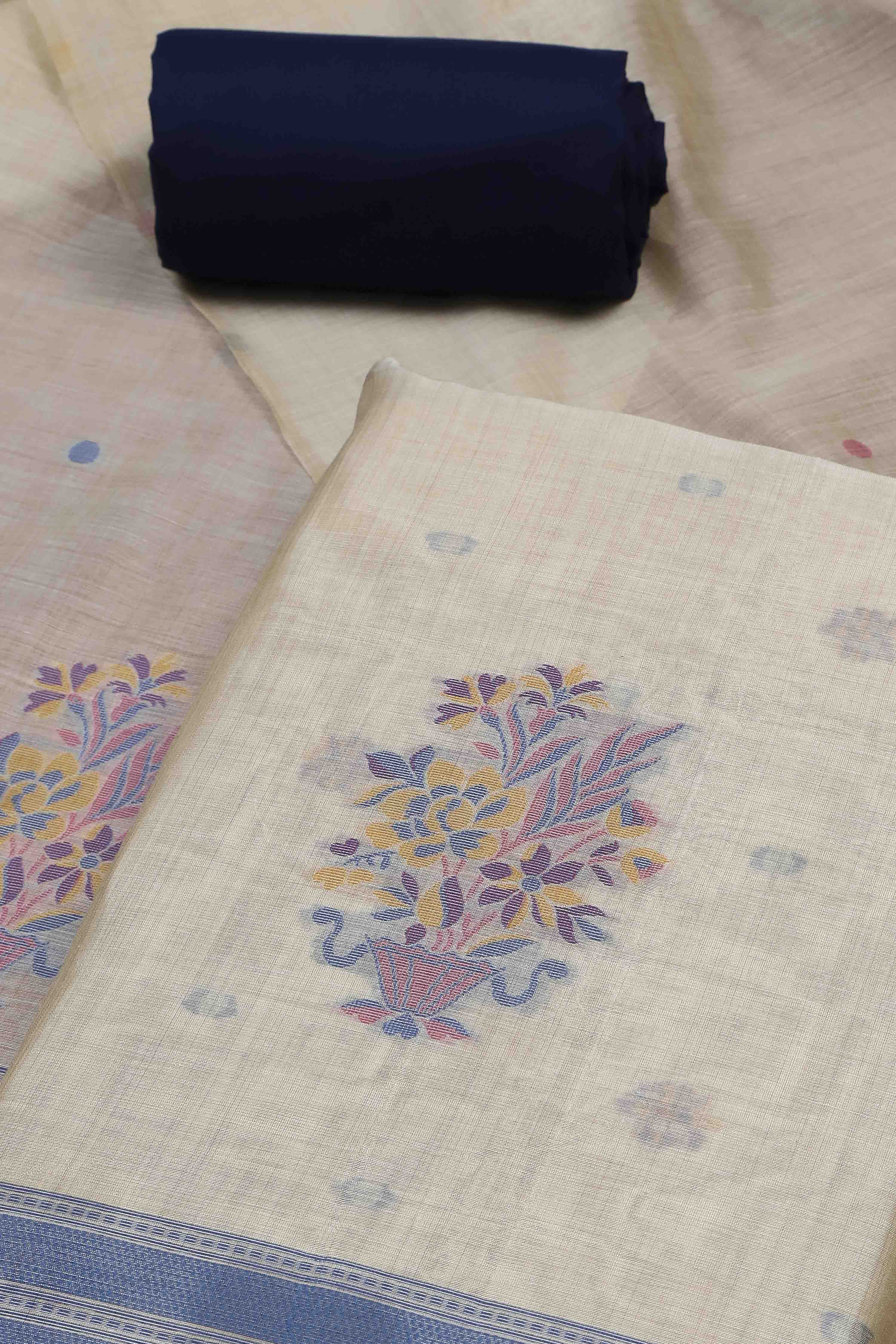 Rust Cotton Jamdani Unstitched Suit Set image number 1