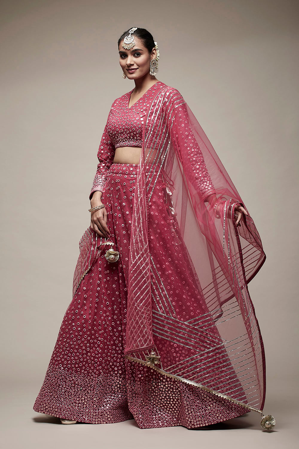 Pink Nylon Lehenga Set image number 3
