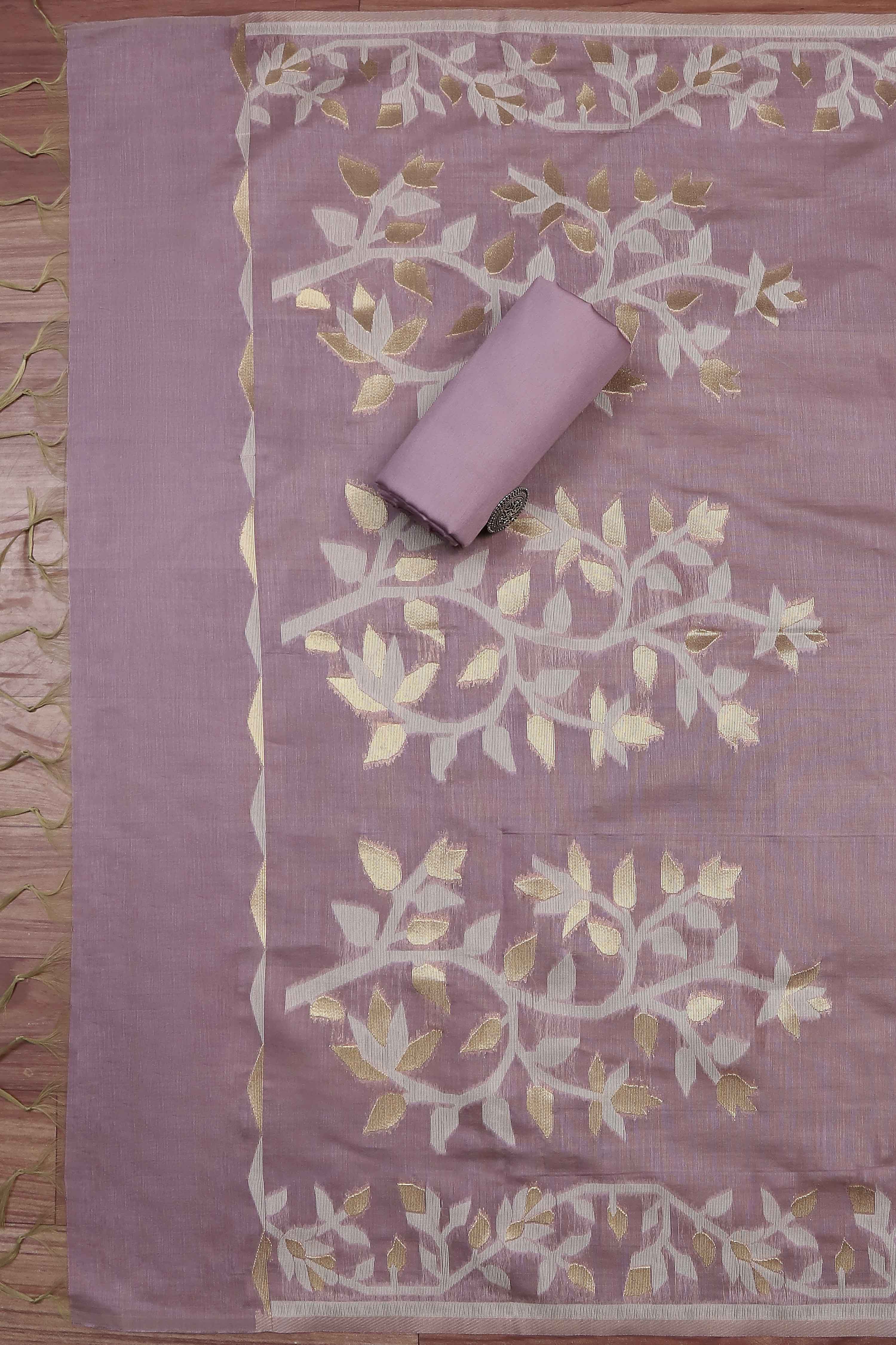 Rust Cotton Jamdani Unstitched Suit Set image number 3