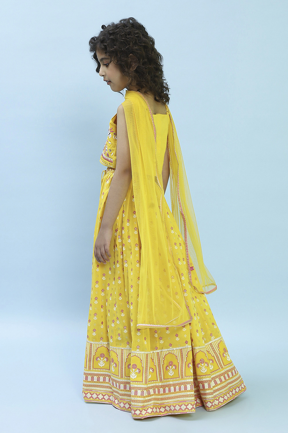 Yellow Cotton Printed Flared Lehenga Set image number 4