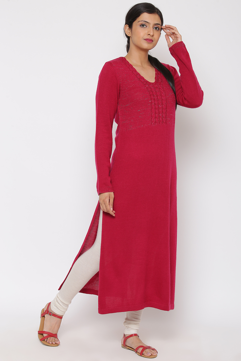 Brick Red Woolen Kurta image number 3