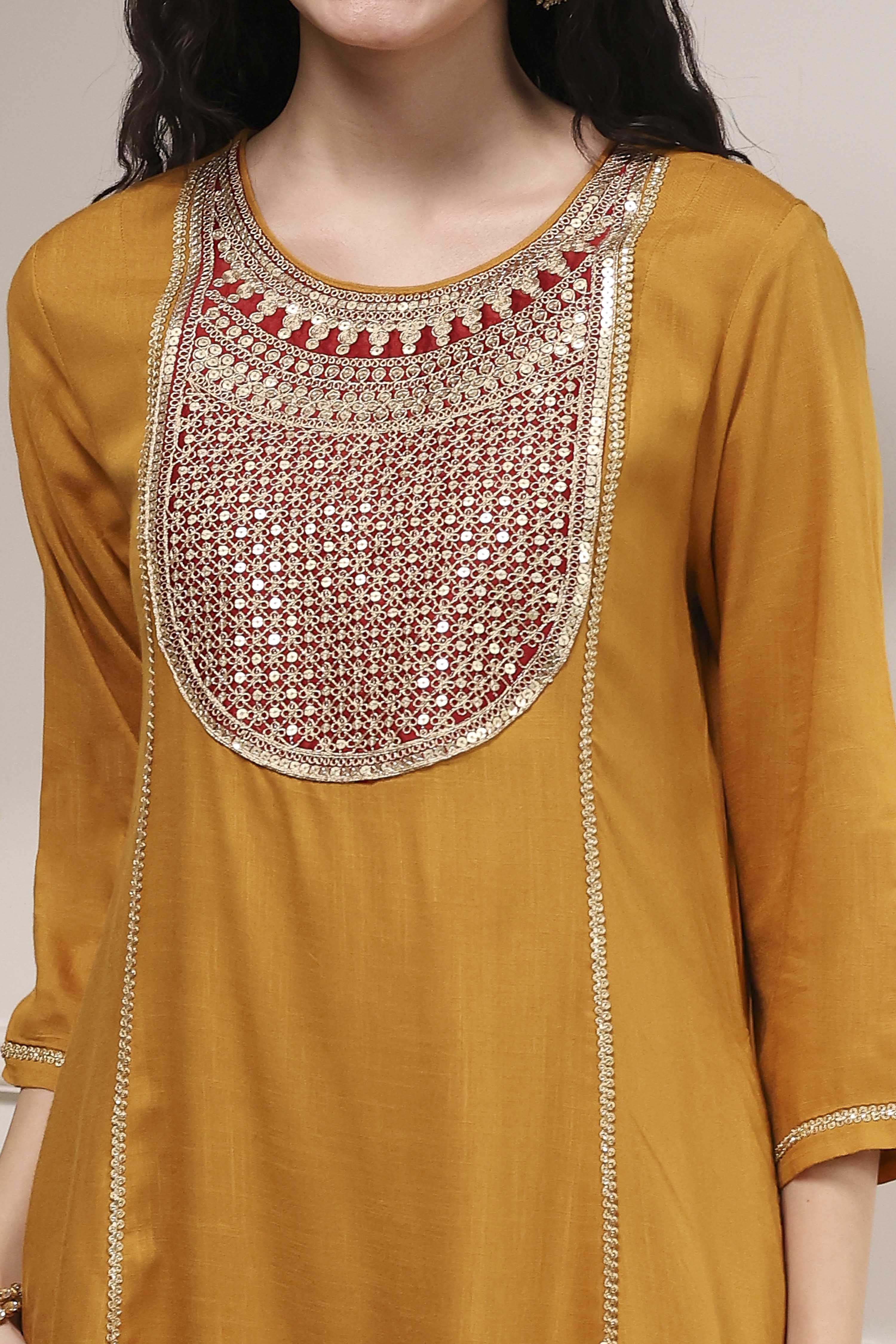 Mustard Yellow Solid A-Line Suit Set image number 1