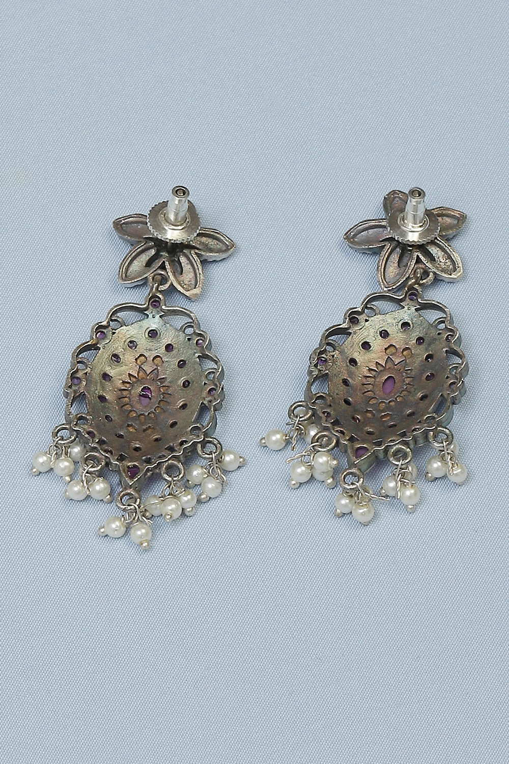 Oxidised Maroon Brass Earrings image number 2