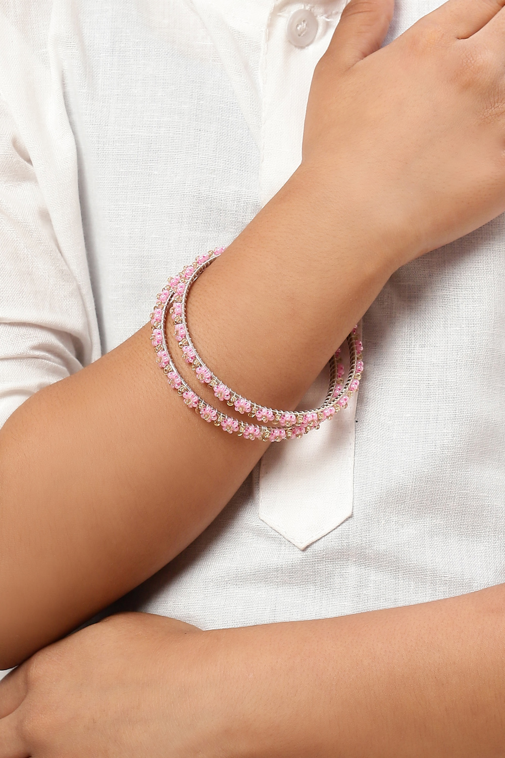 Pink Gold Metal & Beads Kids Bangles image number 3