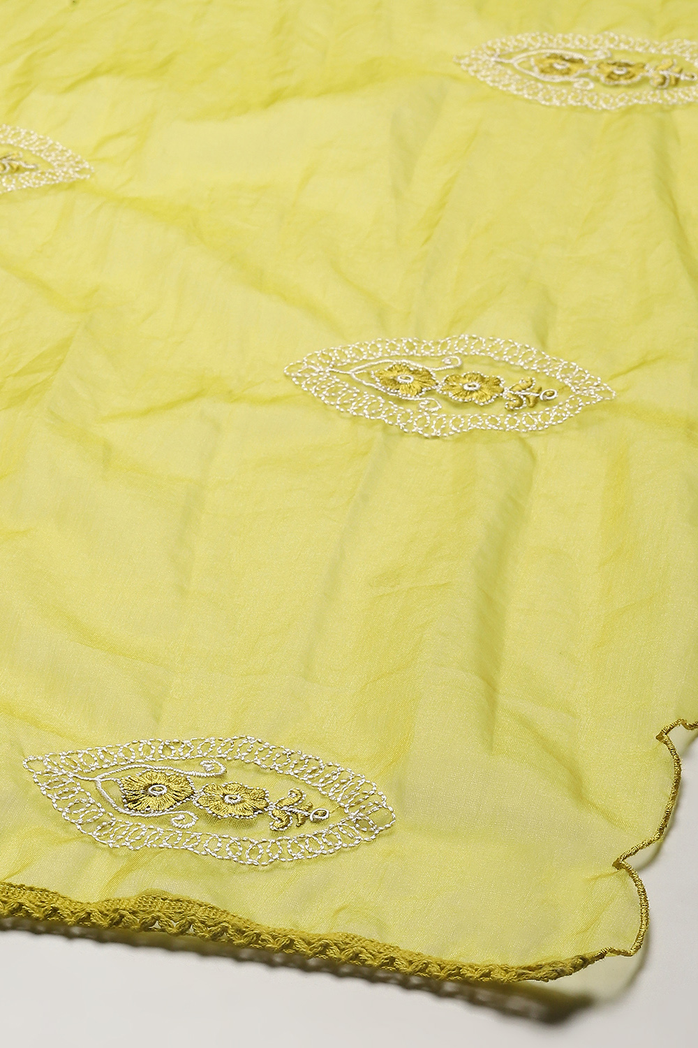 Lime Organza Unstitched Suit set image number 4