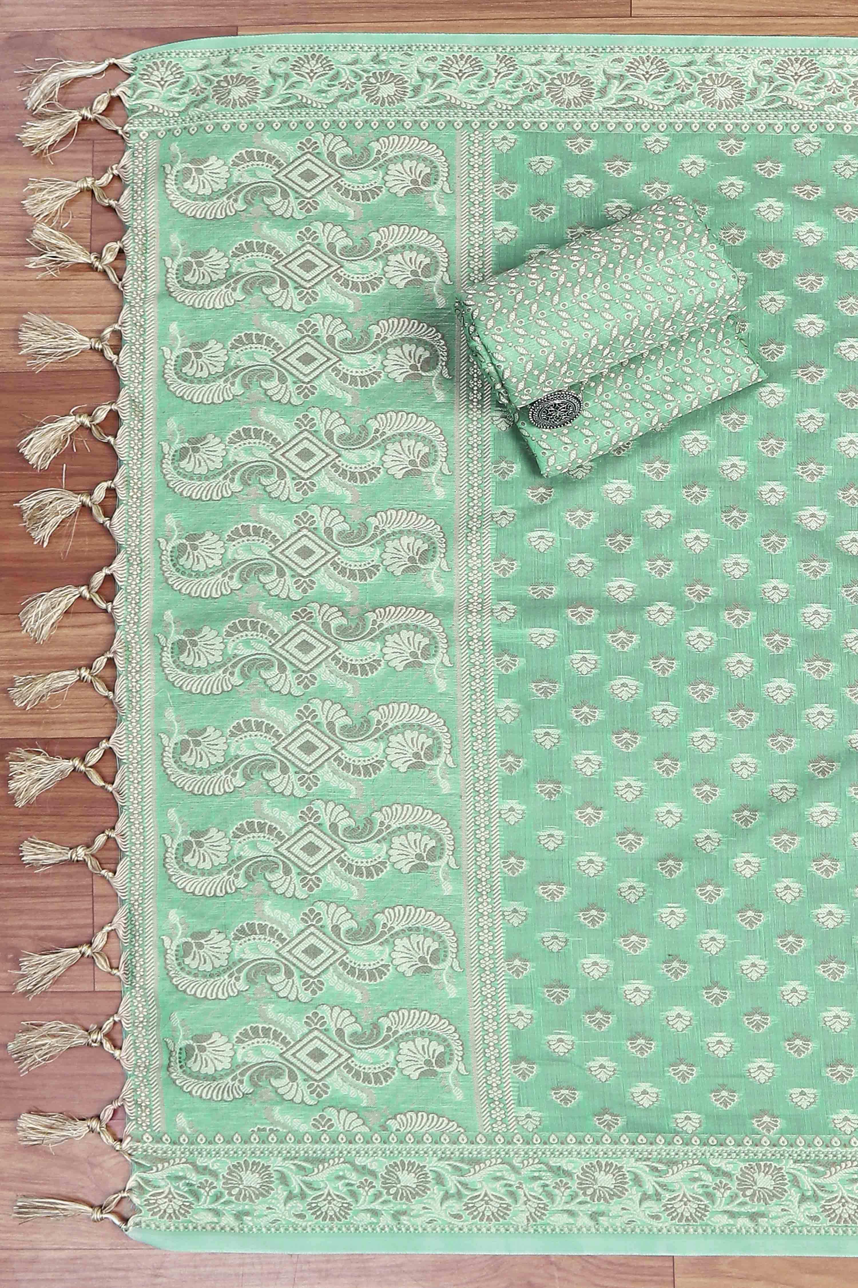 Mustard Poly Cotton Banarasi Unstitched Suit Set image number 3