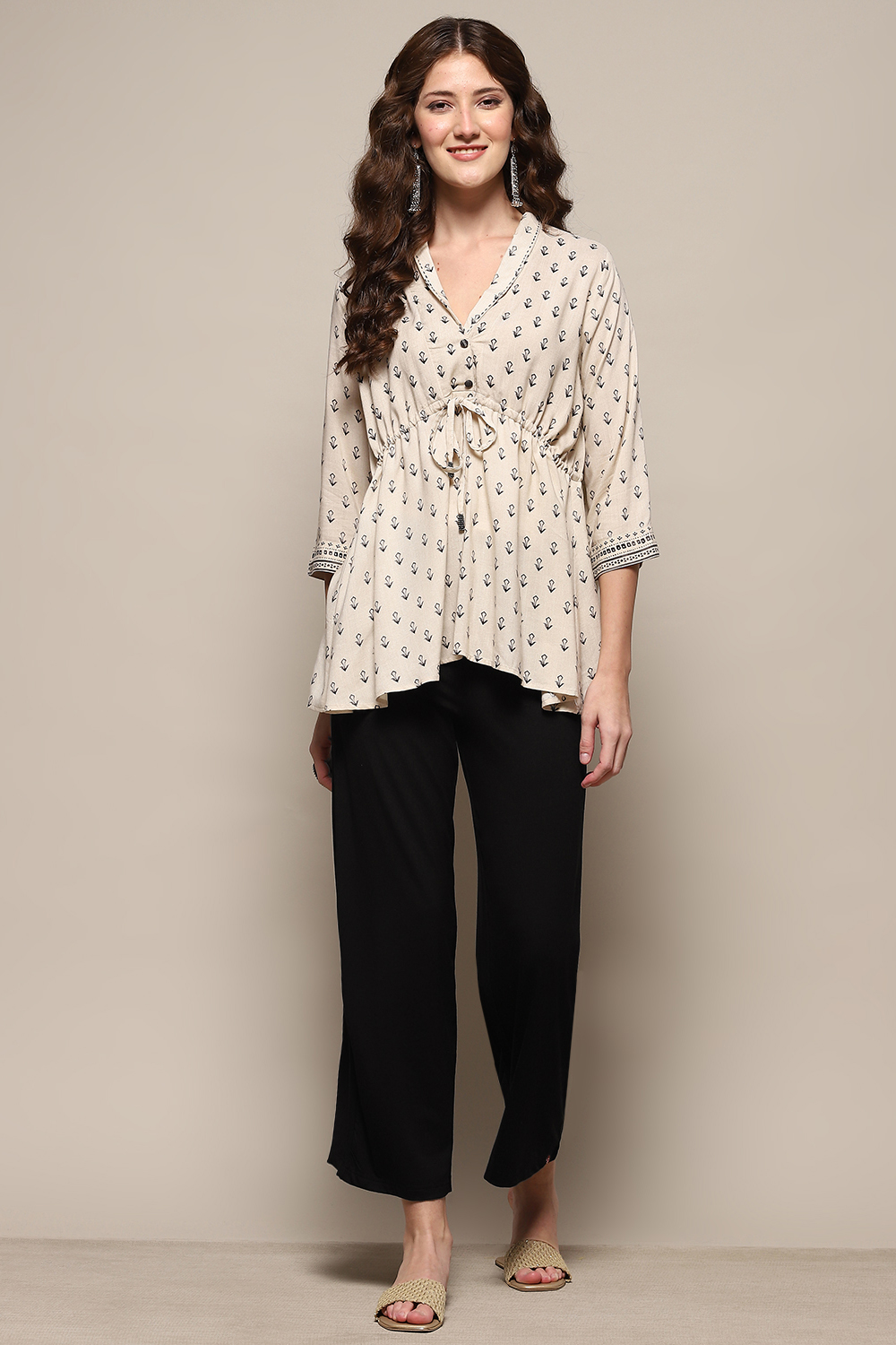 Beige Viscose Blend Solid Palazzo image number 0