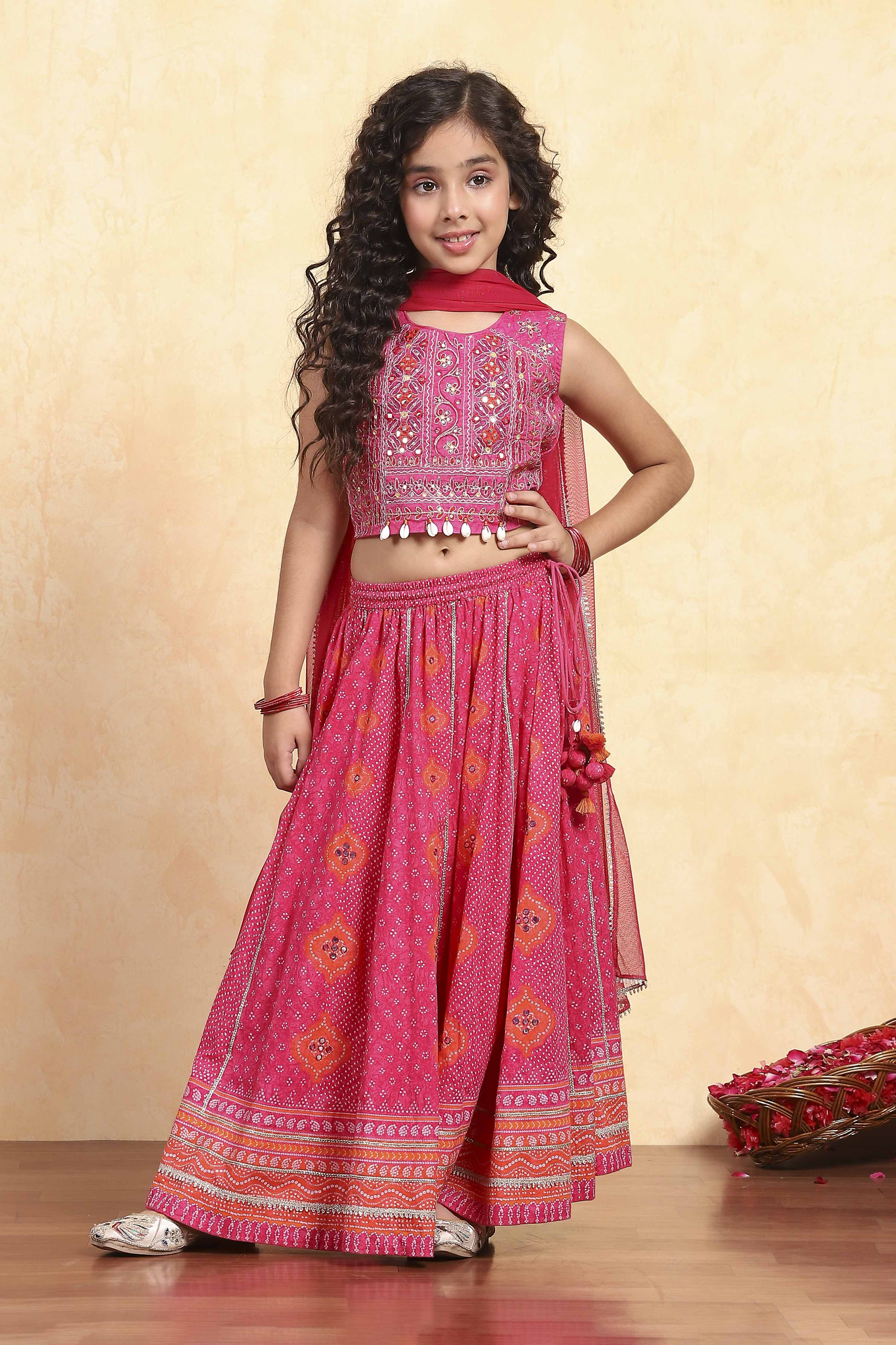 Pink Cotton Printed Fitted Lehenga Set image number 6