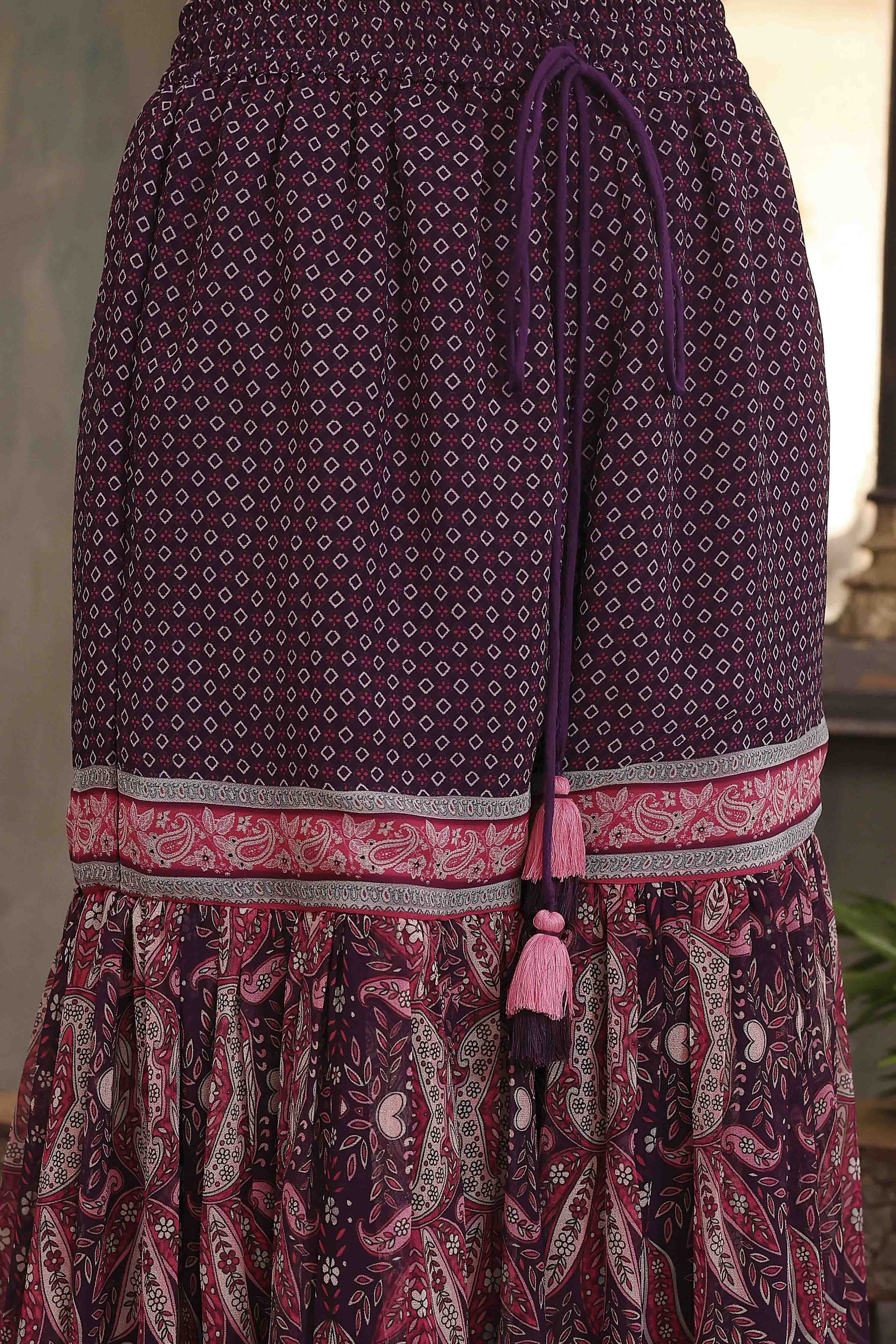 Purple Chanderi Digital Printed Garara Straight Suit Set image number 2