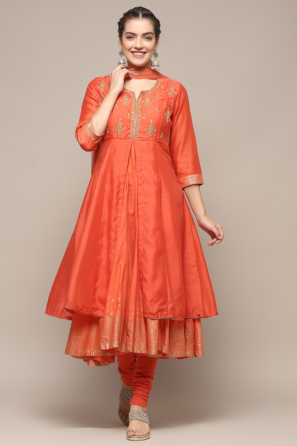 Red Nylon Anarkali Kurta Churidar Suit Set image number 7