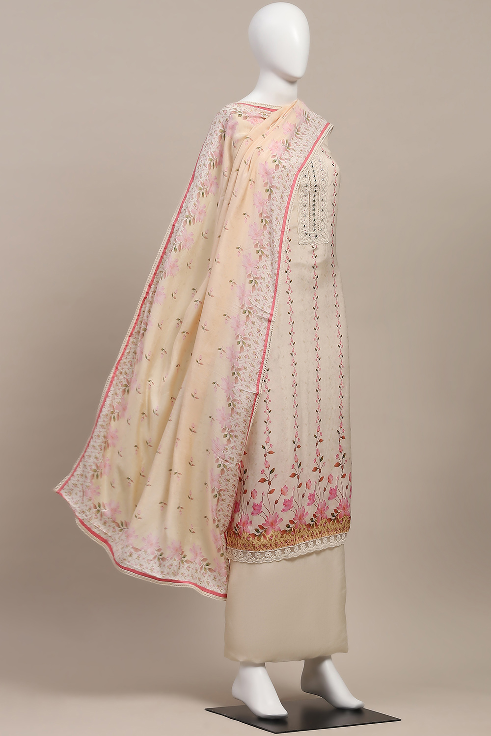 Yellow Muslin Digital Print Unstitched Suit Set image number 4