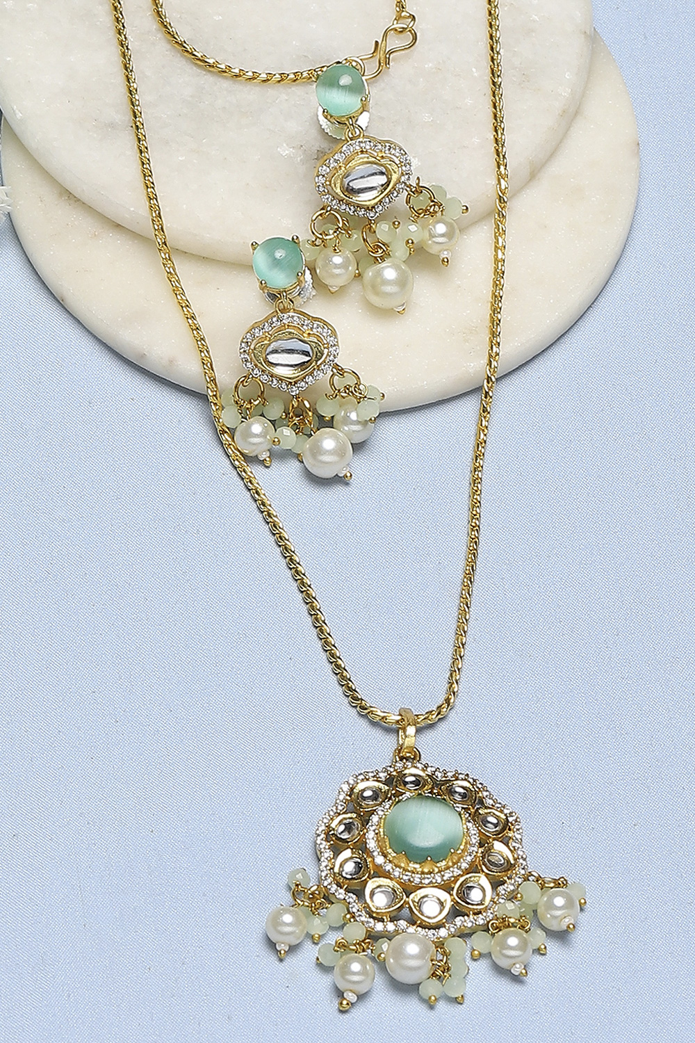 Mint Green Stone Necklace Set image number 4