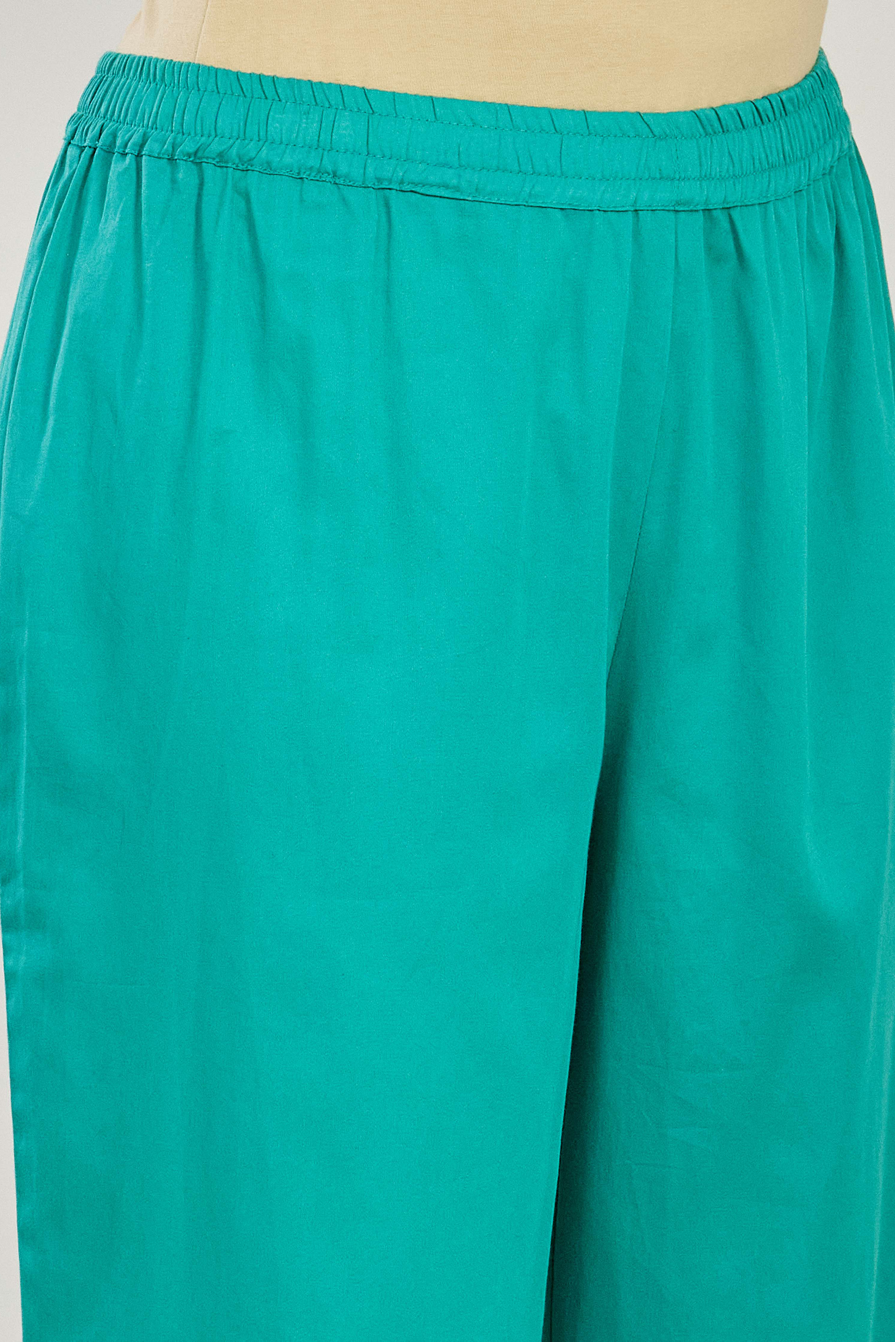 Turquoise Cotton Silk Printed Straight Kurta Set image number 2