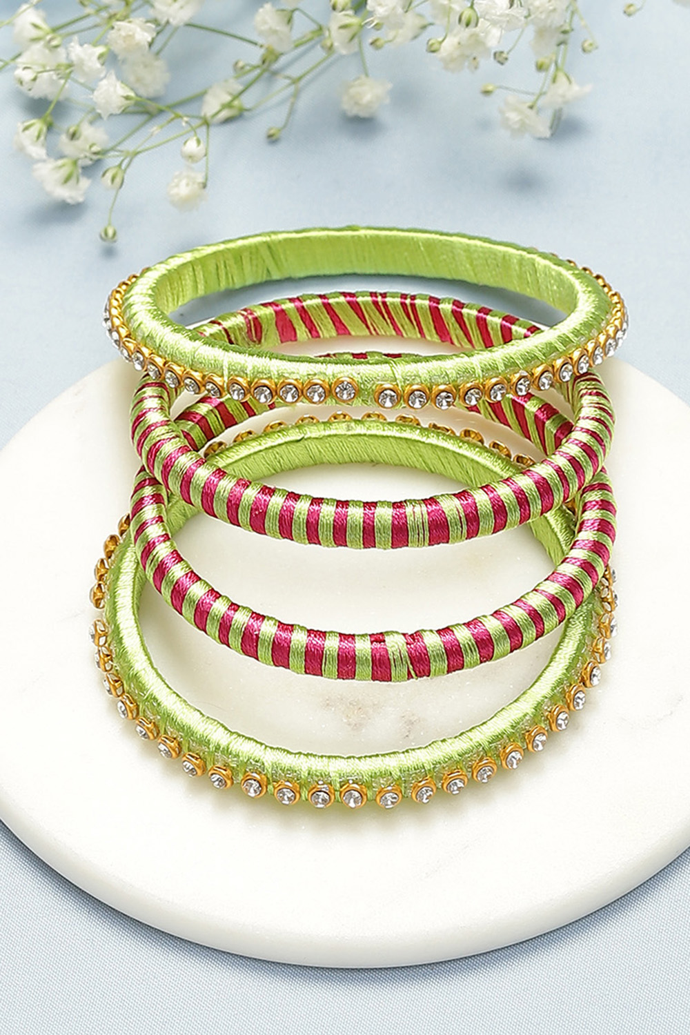 Rani Pink & Parrot Green Plastic Thread Kids Bangles image number 0