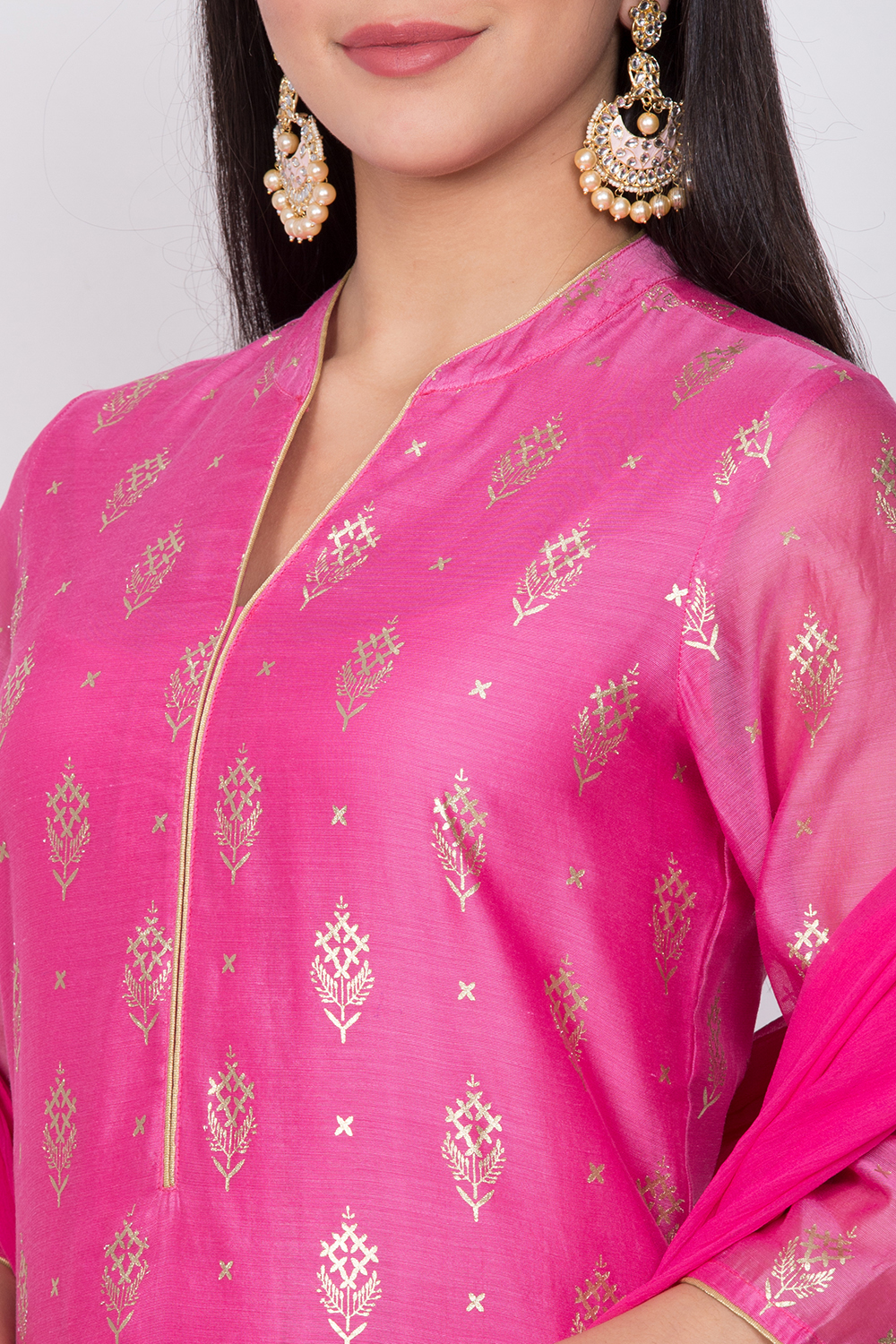 Pink Poly Cotton Straight Kurta Palazzo Suit Set image number 1