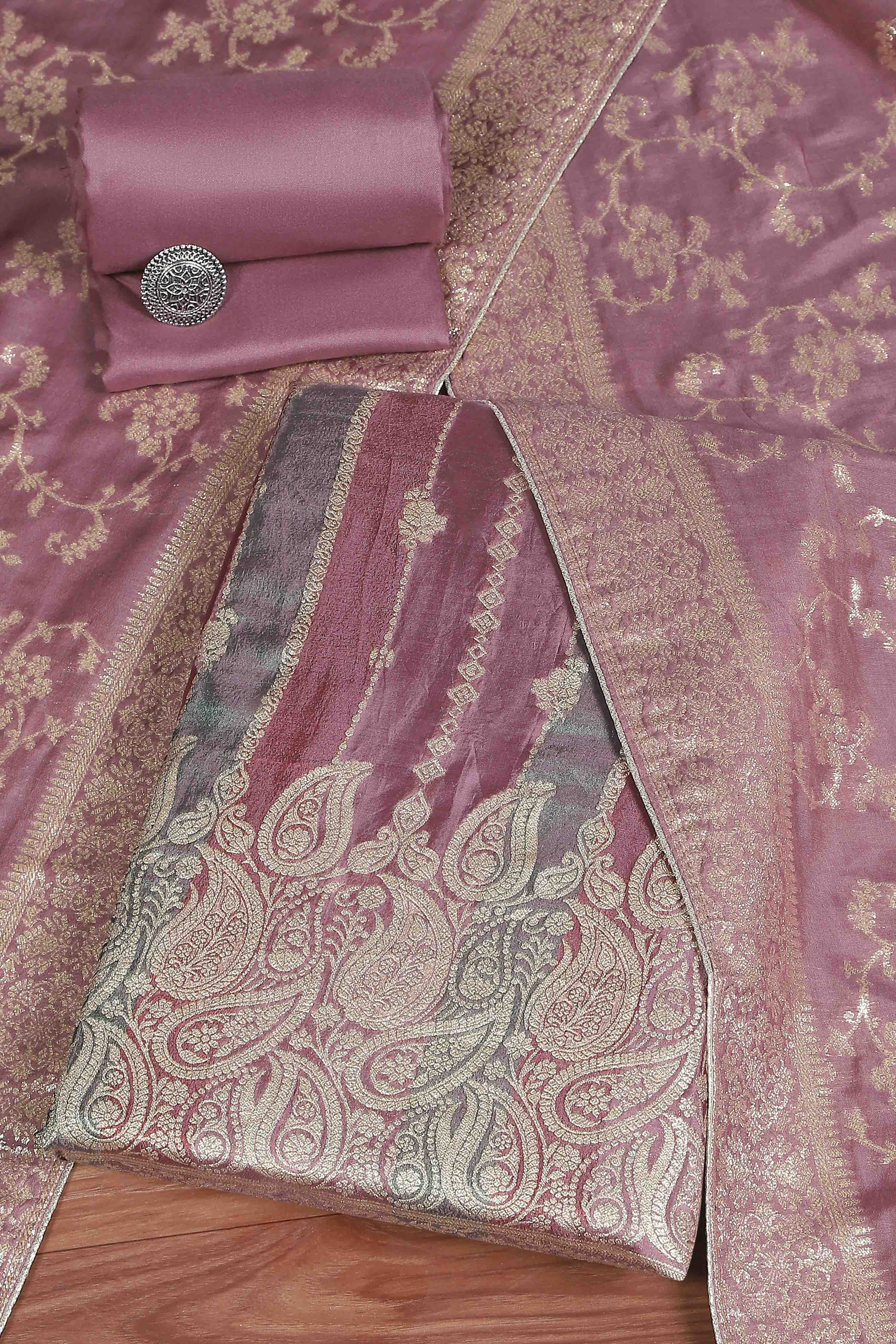 Pink Cotton Printed Embroidered Unstitched Suit Set image number 0