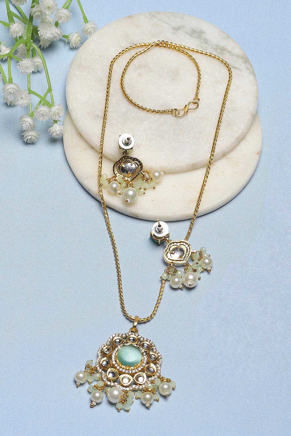 Mint Green Stone Necklace Set image number 2