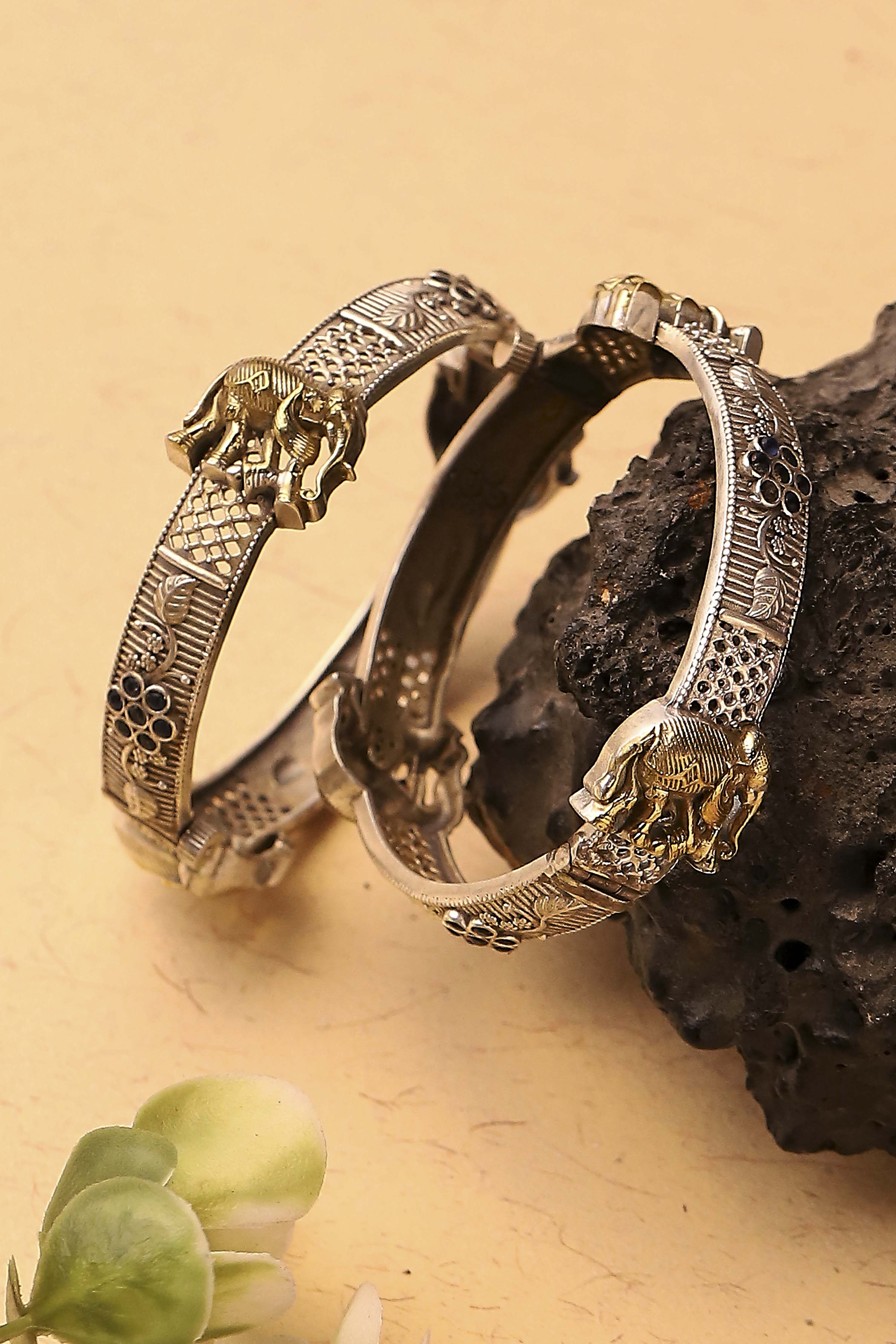 Navy Brass Oxidised Bangles image number 0