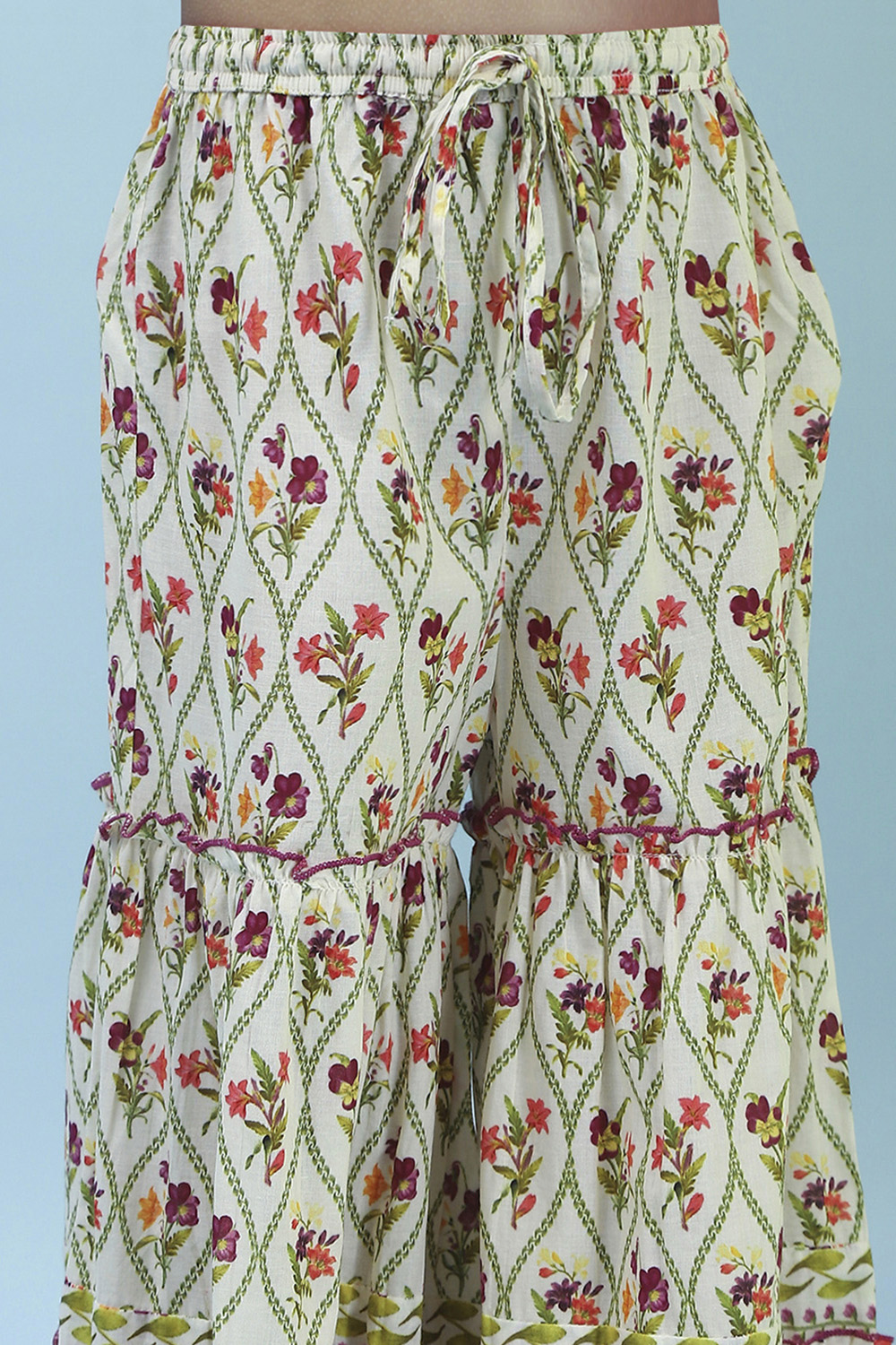 Off-White Cotton Straight Printed Suit Set image number 2