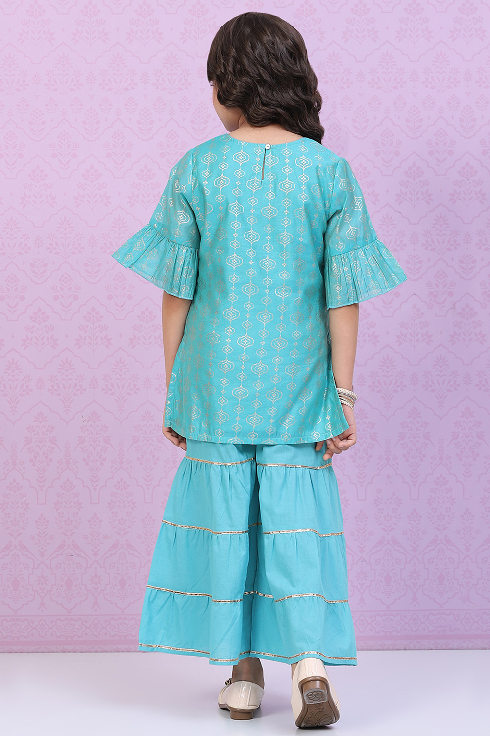 Pink Art Silk Straight Kurta Sharara Suit Set image number 4