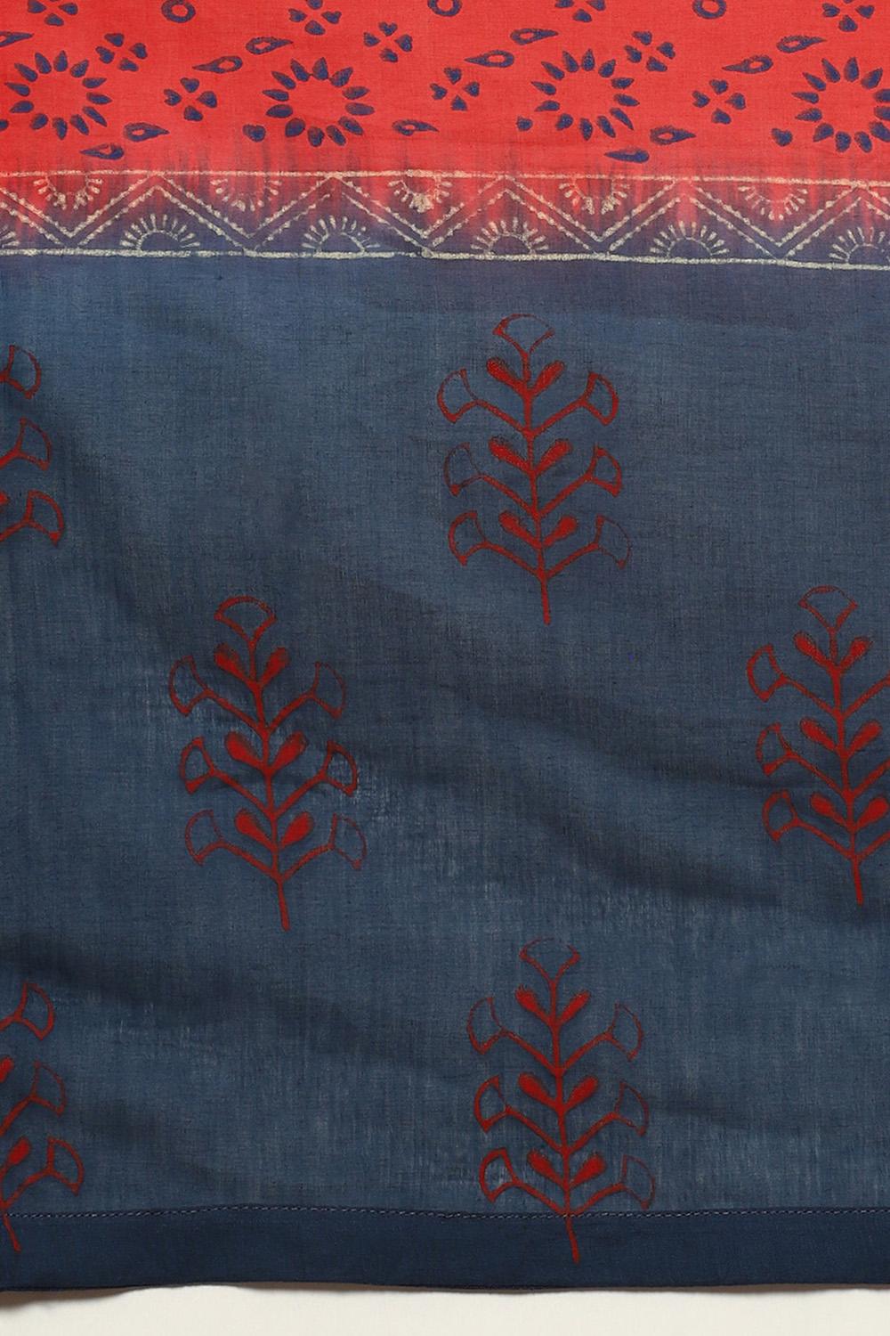 Red Cotton Blend Unstitched Suit Set image number 3