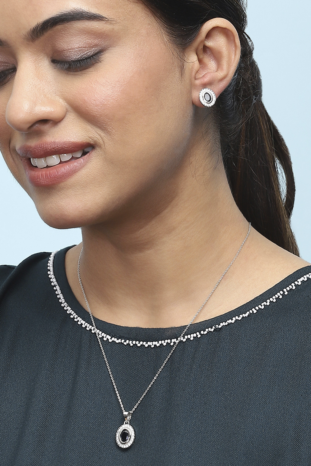 Navy Blue Stone Necklace Set image number 3
