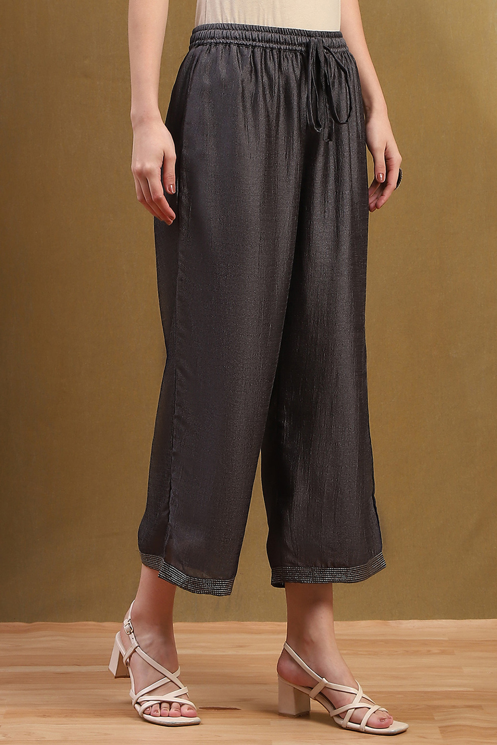 Grey Polyester Palazzo Pants image number 3