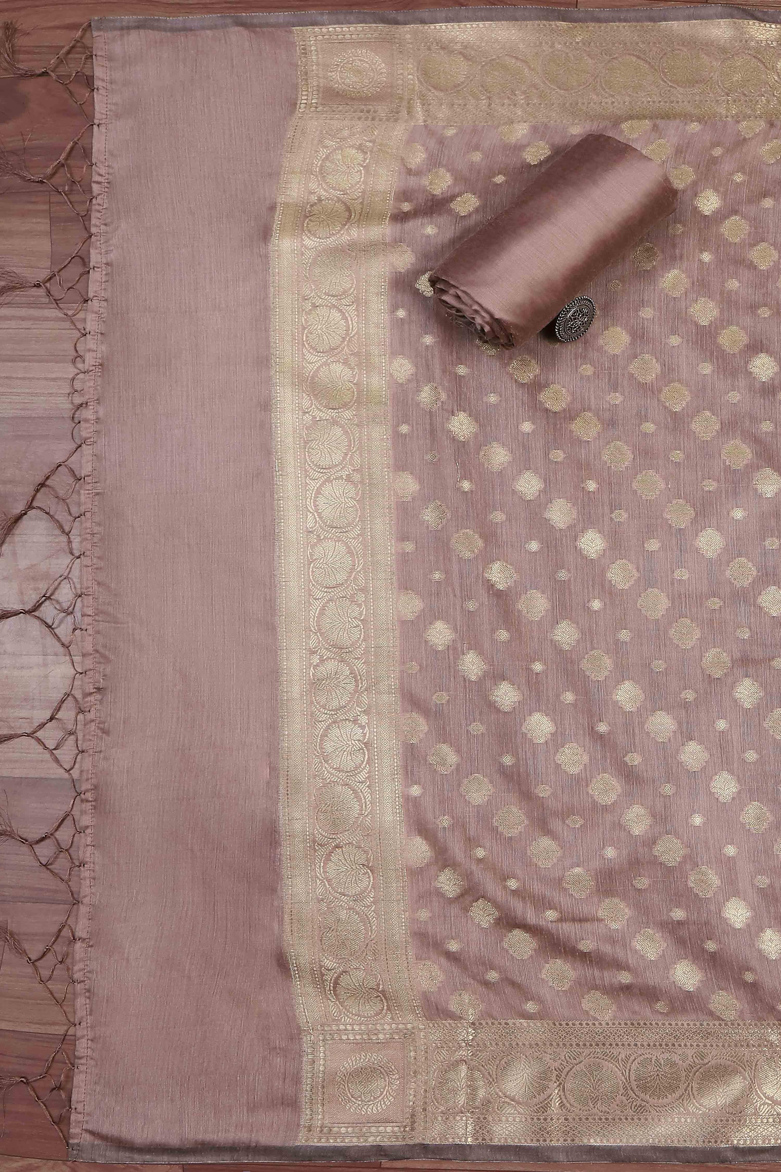 Dusty Mauve Banarasi Chanderi Banarasi Print Unstitched Suit Set image number 3
