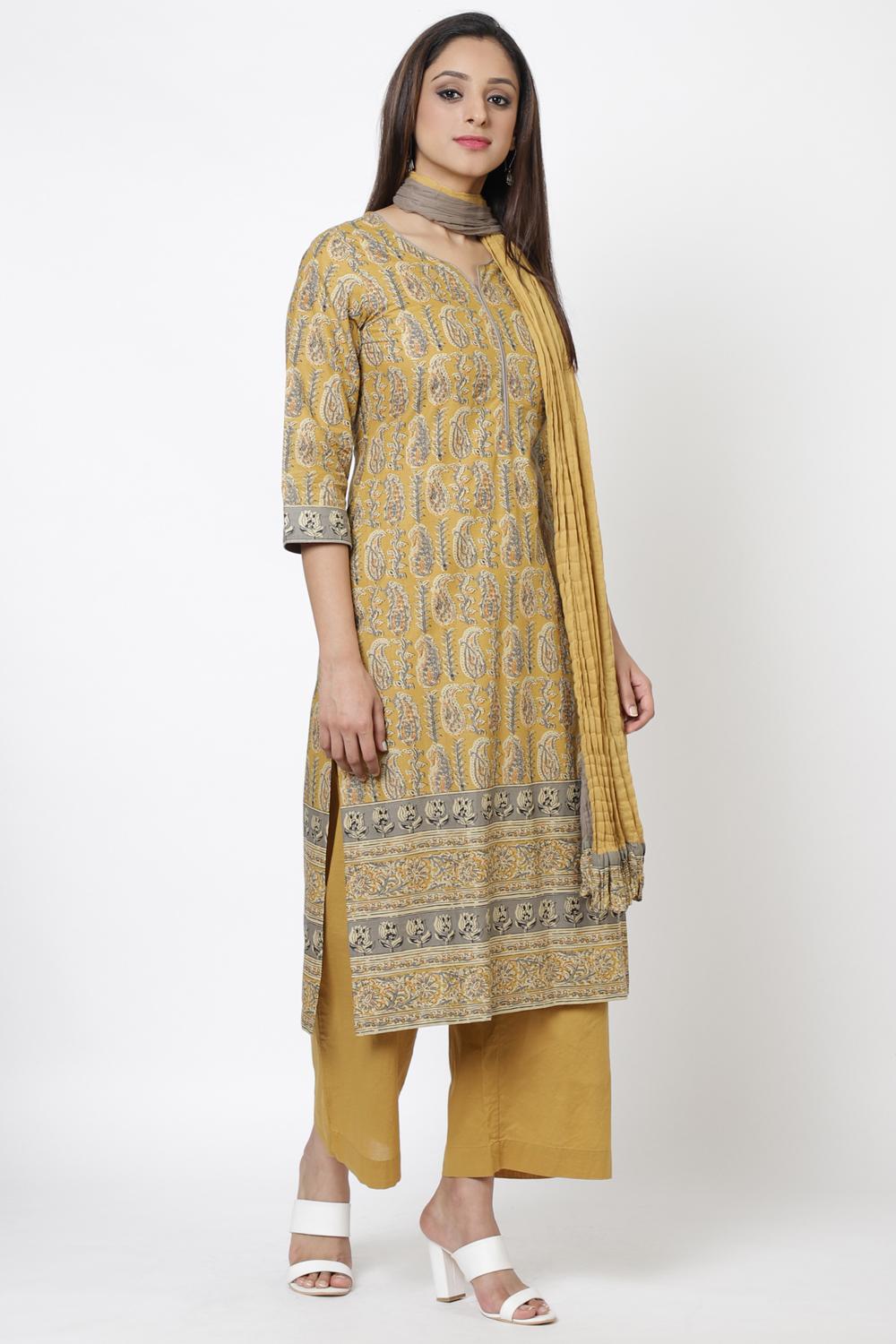 Ochre Yellow Straight Kurta Palazzo Suit Set image number 3