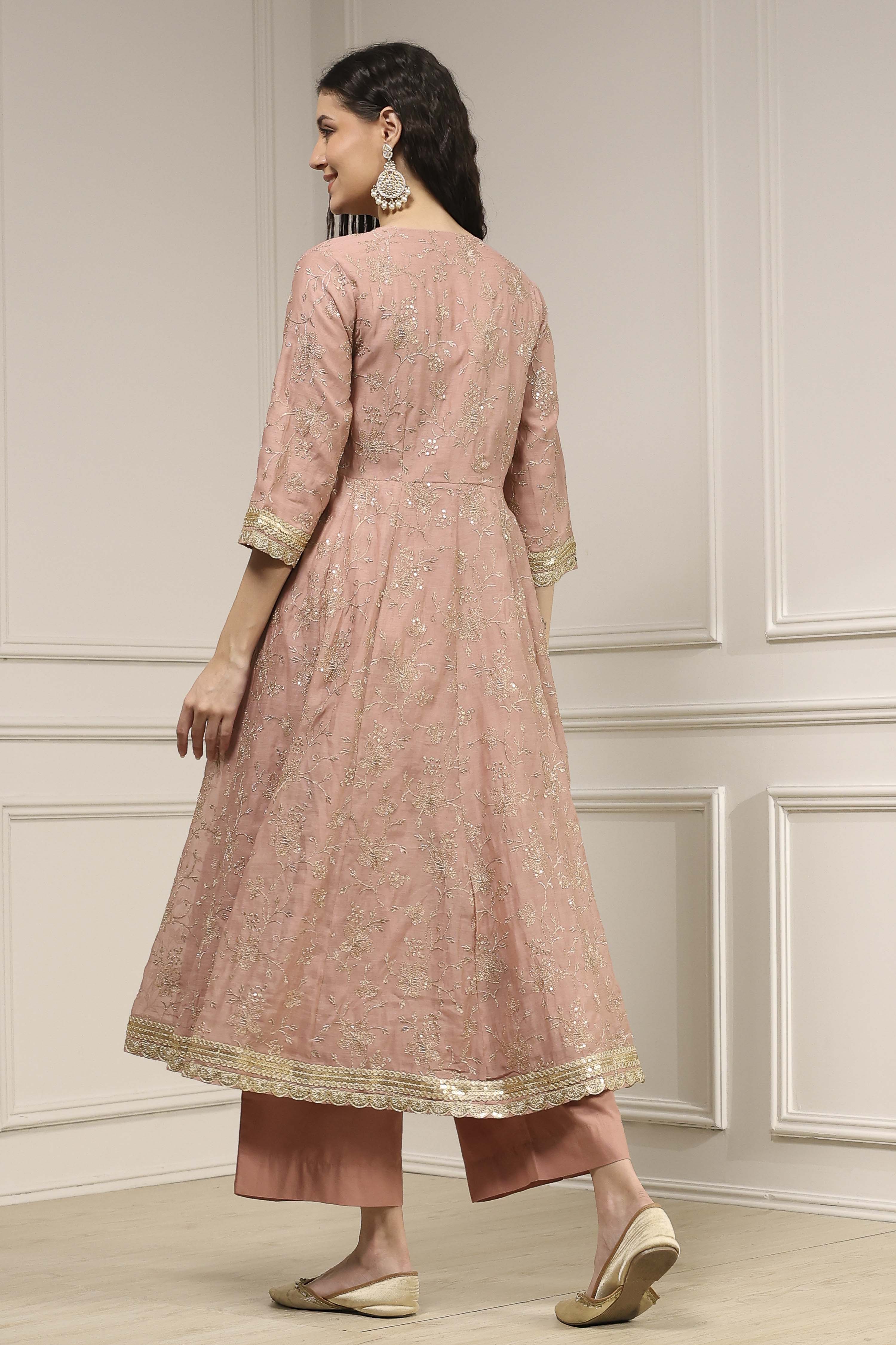 Natural White Embroidered Anarkali Fusion Set image number 4