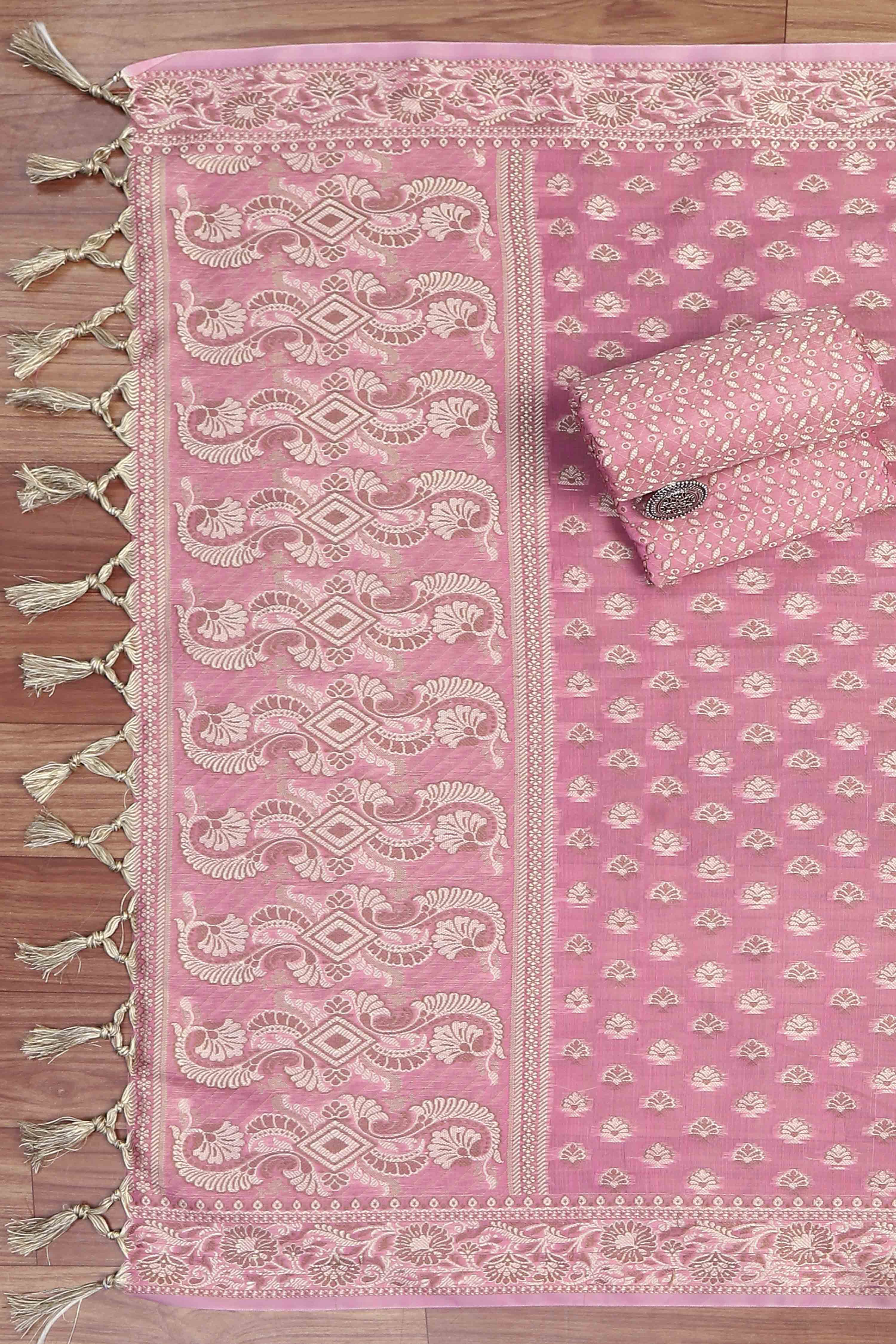Mustard Poly Cotton Banarasi Unstitched Suit Set image number 3