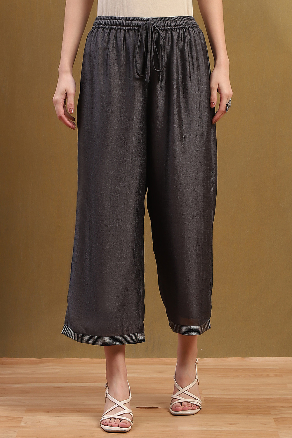 Grey Polyester Palazzo Pants image number 4
