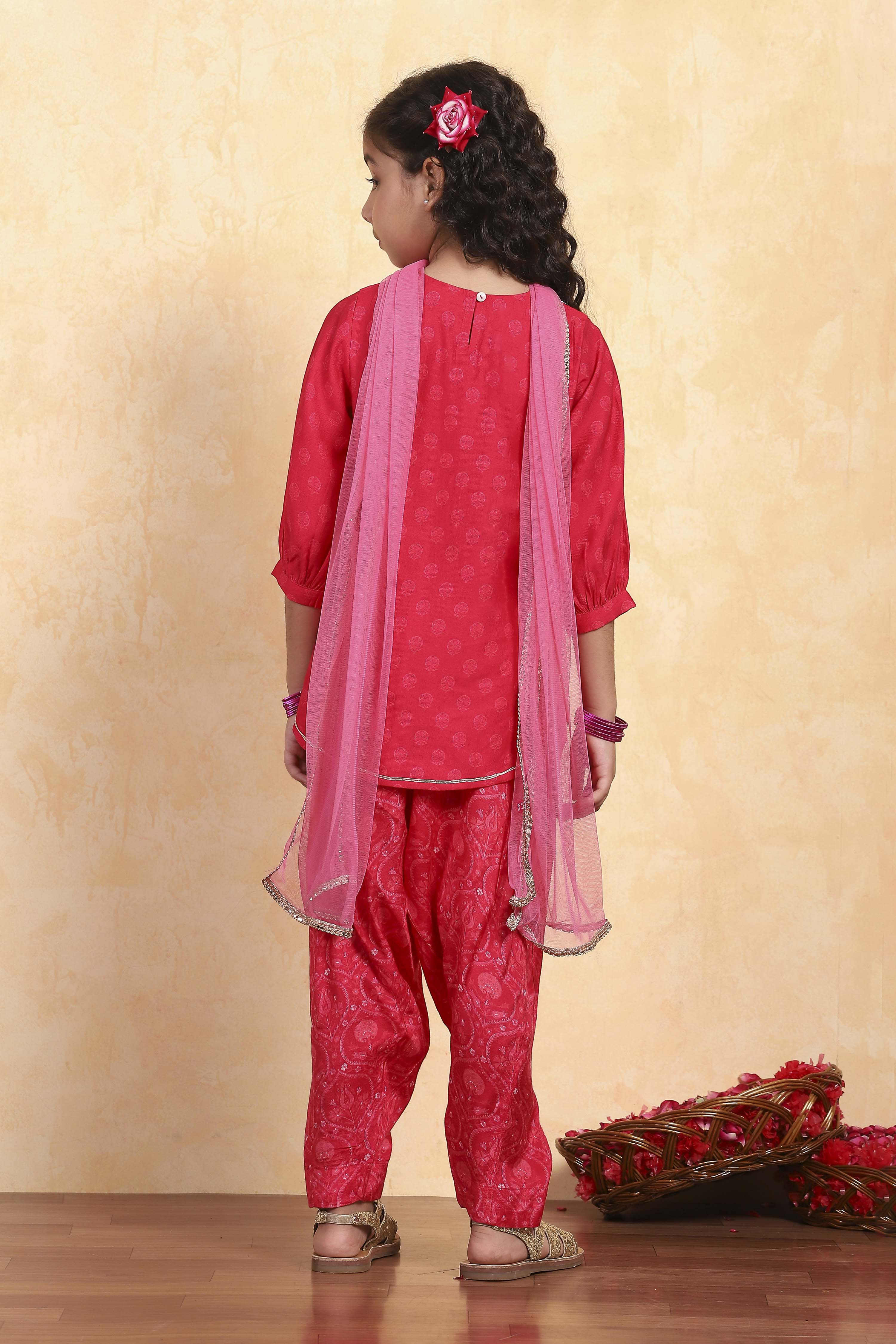 Pink Cotton Blend Printed Straight Suit Set image number 4