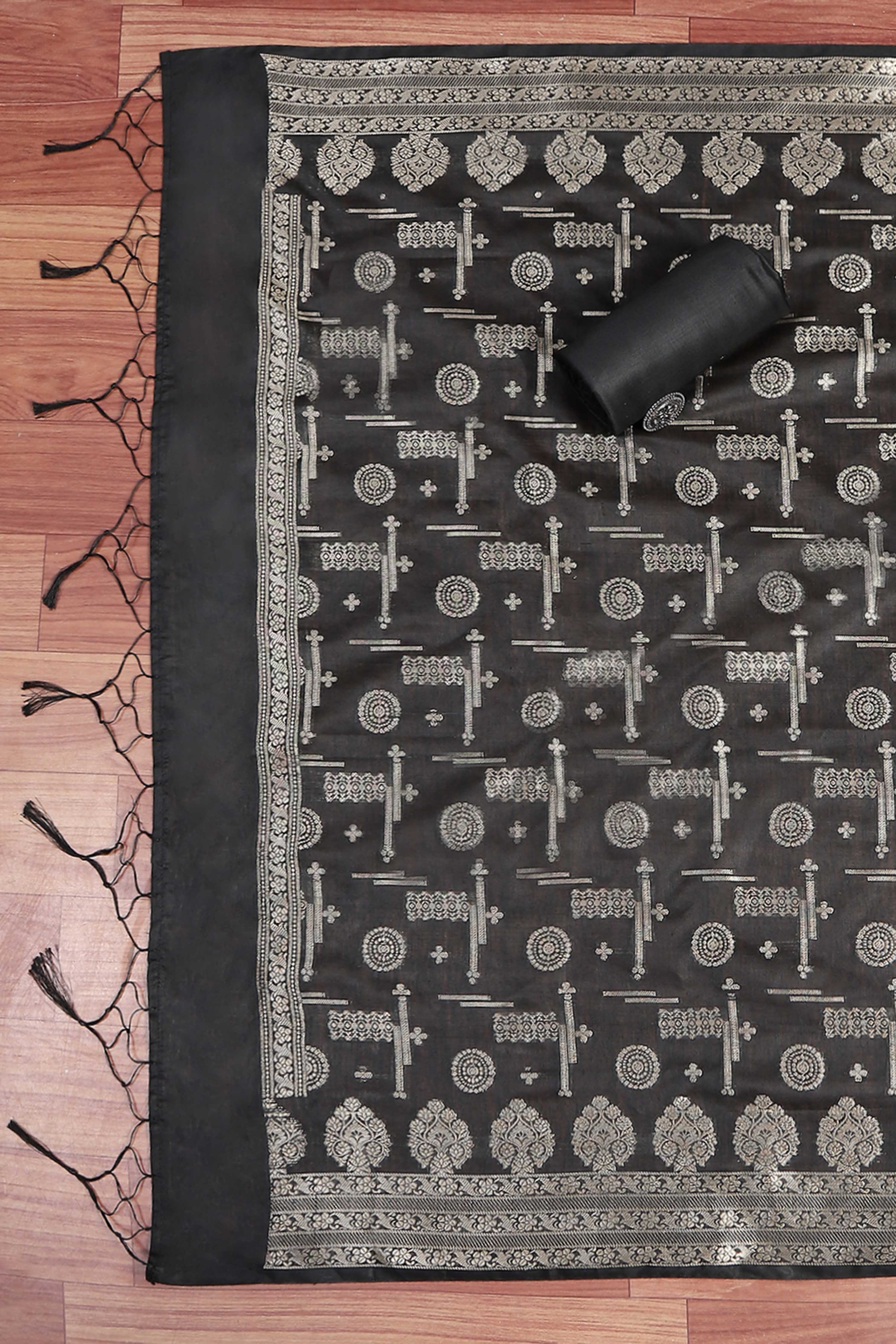 Wine Poly Silk Banarasi Unstitched Suit Set image number 3