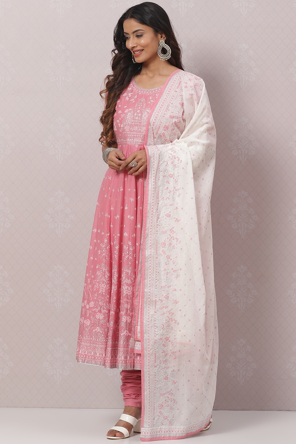 Turquoise Cotton Anarkali Kurta Churidar Suit Set image number 5