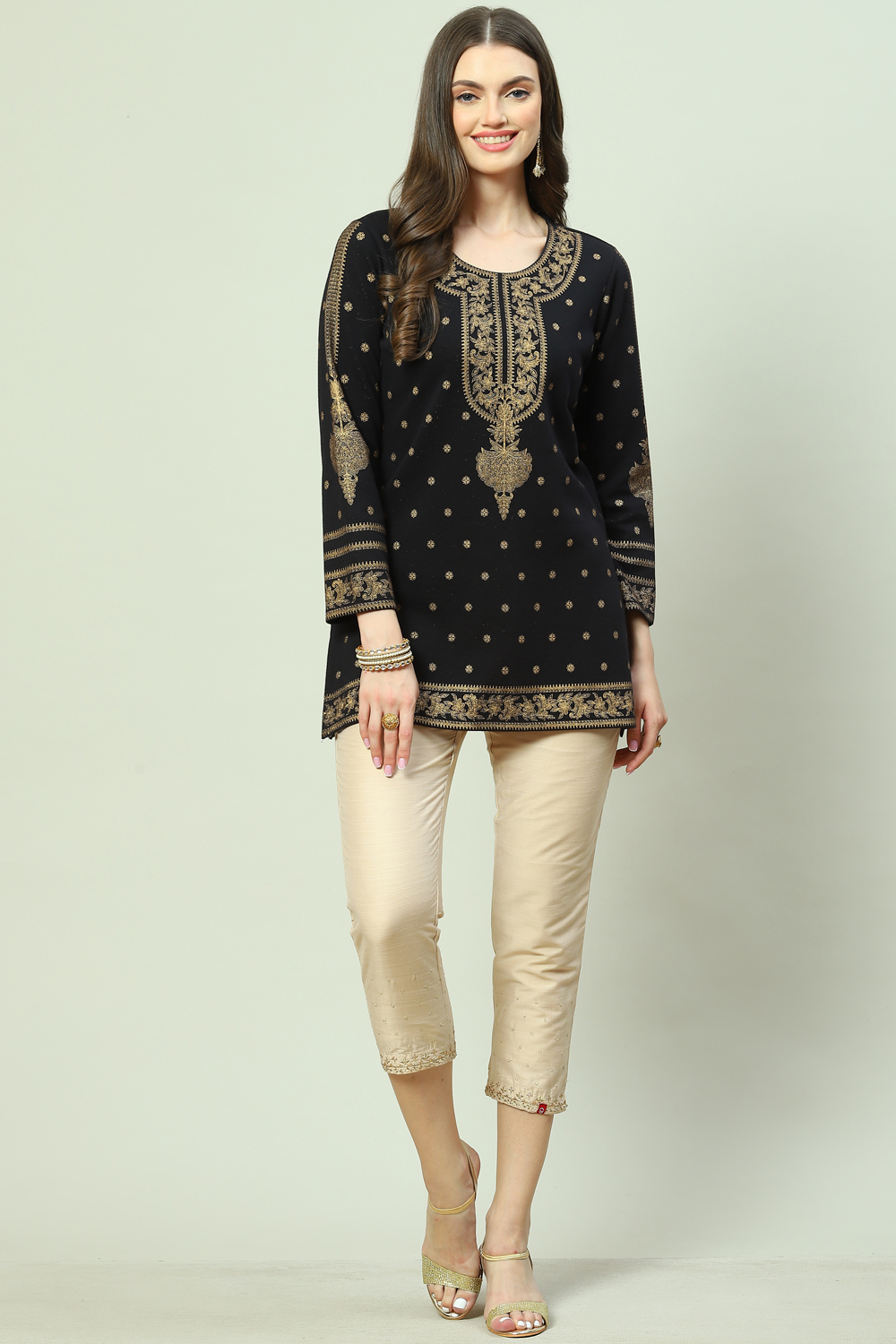 Black Poly Metallic Straight Printed Kurti image number 5
