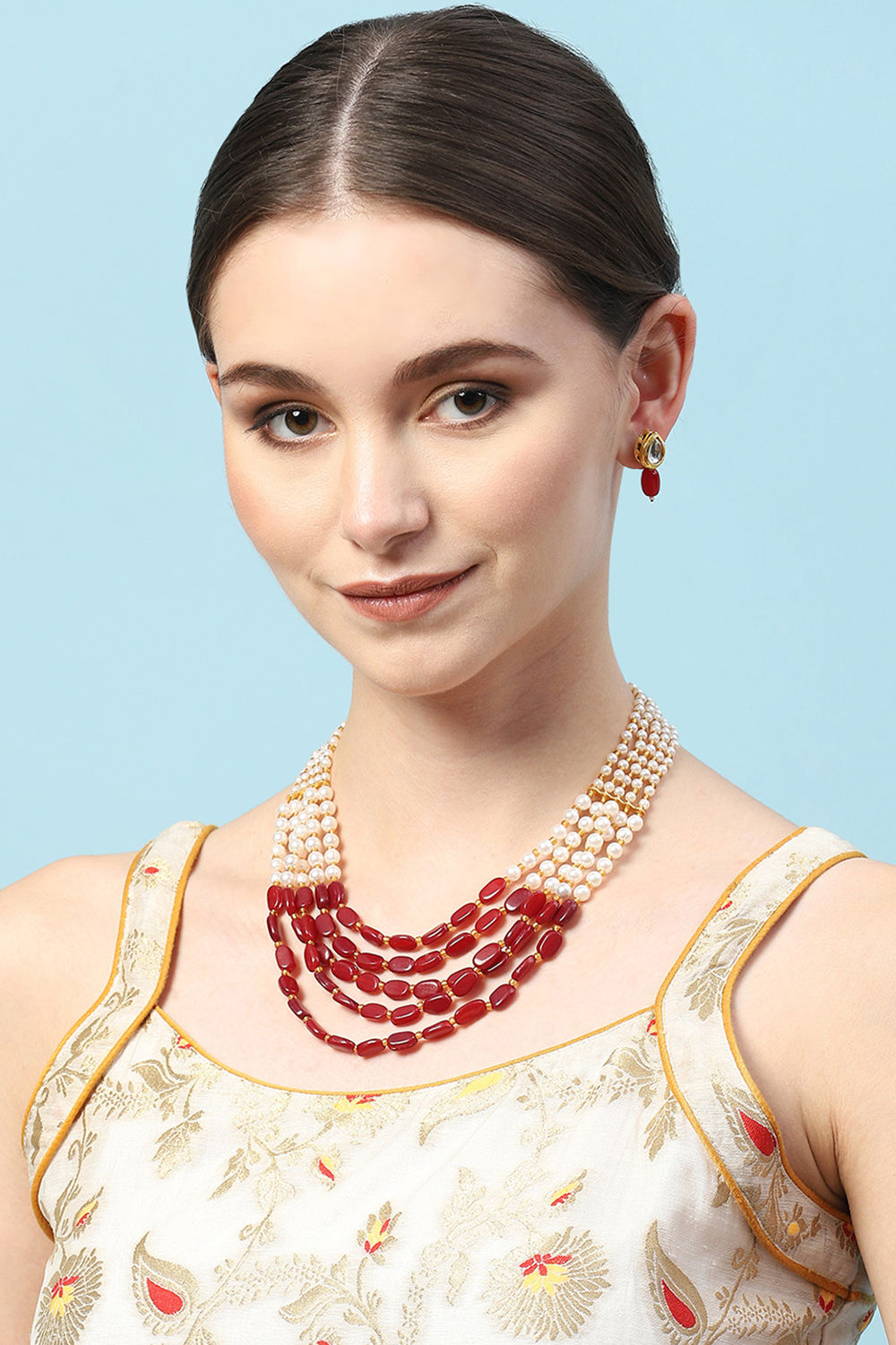 Maroon Brass Necklace Set image number 1